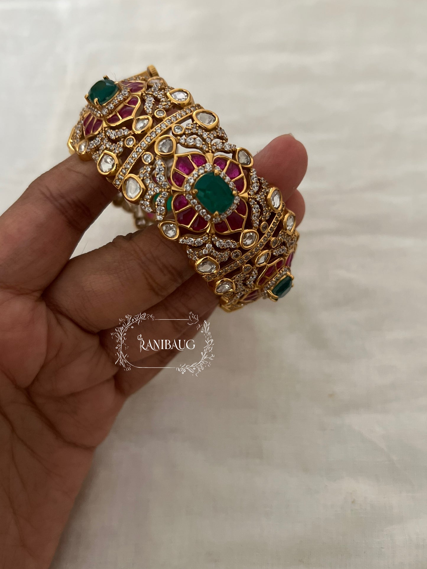 Rajeshwari Rich Gold Finish Polki Kundan Studded Designer Indian Traditional Bangle By Ranibaug