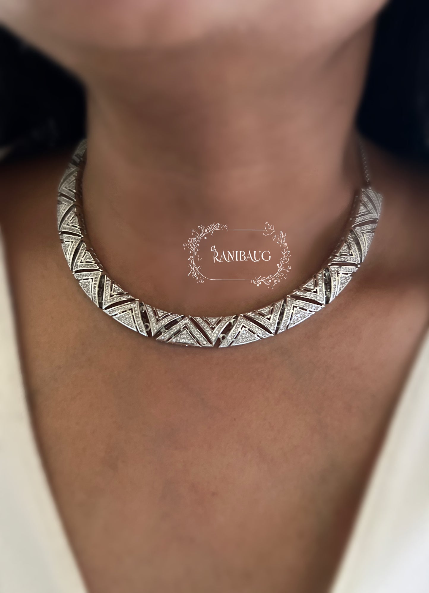 Raji Geometric Triangle Motif Diamond Necklace Set By Ranibaug