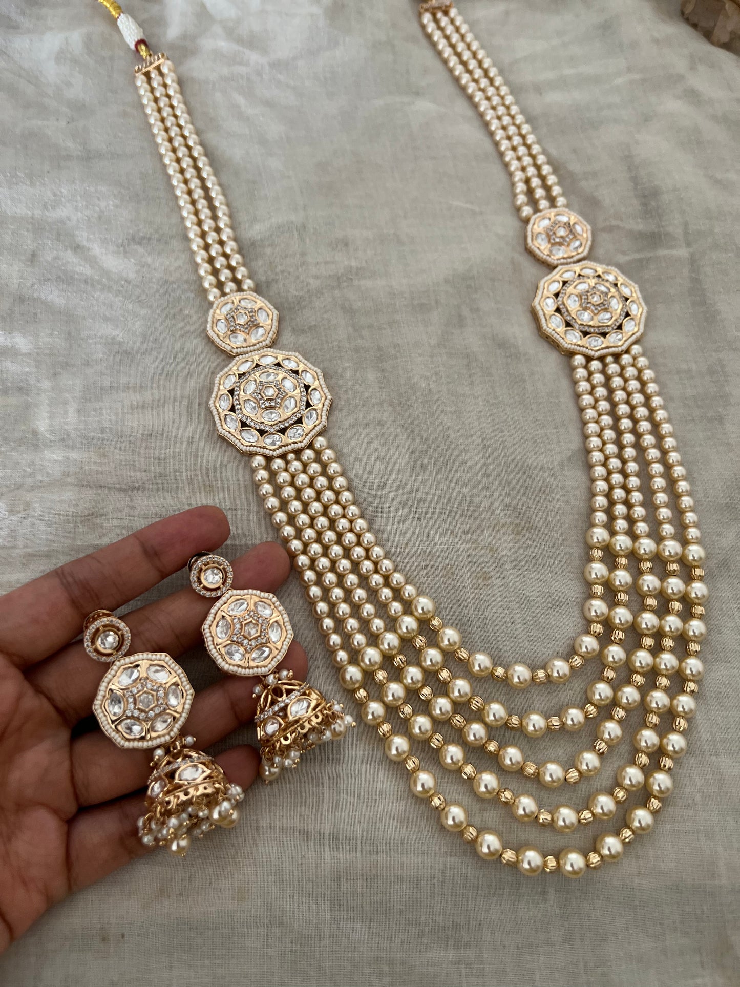 Rajlaxmi Layered Multi Strands Pearl Long Necklace Set With Earrings By Ranibaug | Wedding 2025 2026