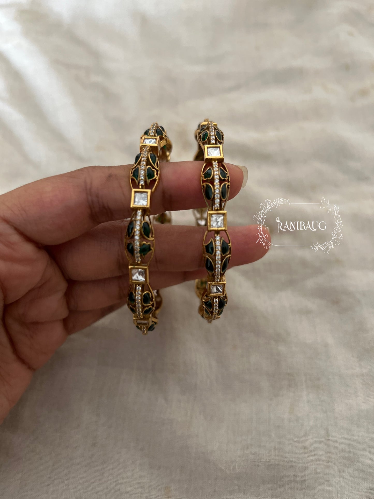Rajvani Victorian Finish Enamel Polki Kundan Festive Bangles By Ranibaug