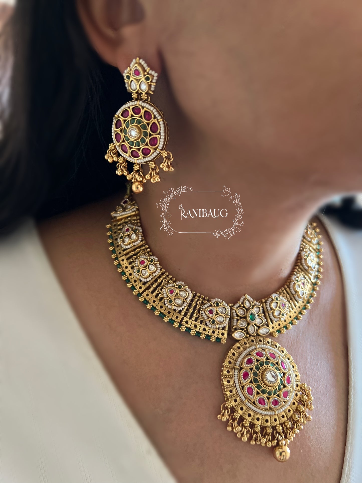 Rajvanshi Matt Gold Finish Kundan Studded Heritage South Temple Jewellery By Ranibaug
