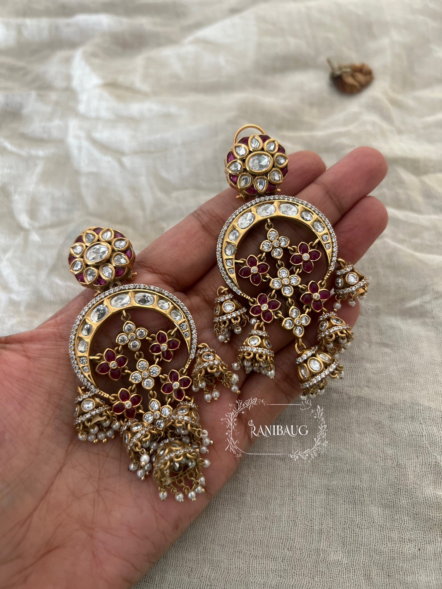 Ranibaug Golden Dangling Jhumki Heritage Indian Earrings