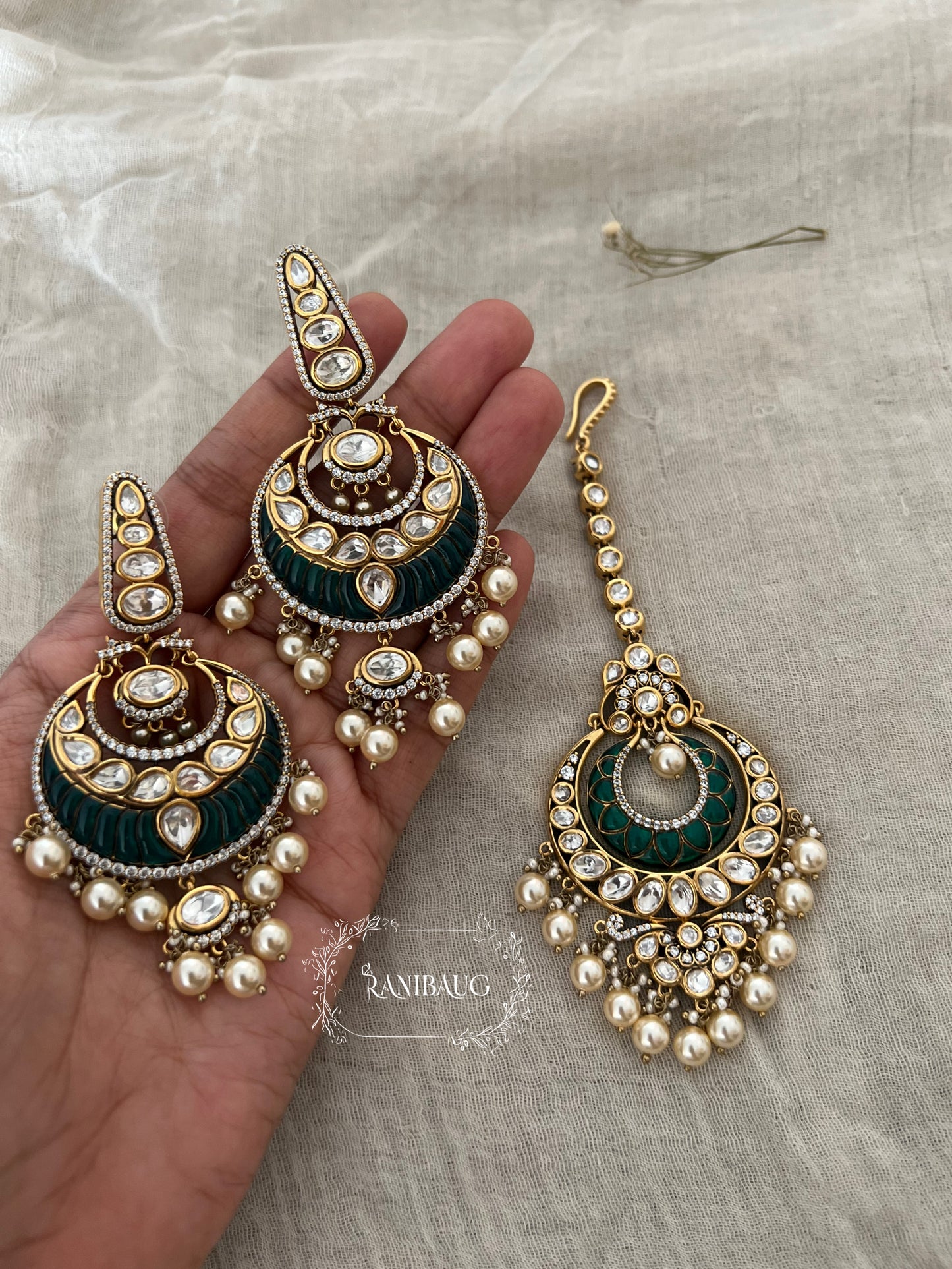 Ranibaug Indian Pearl And Kundan Beaded Earrings