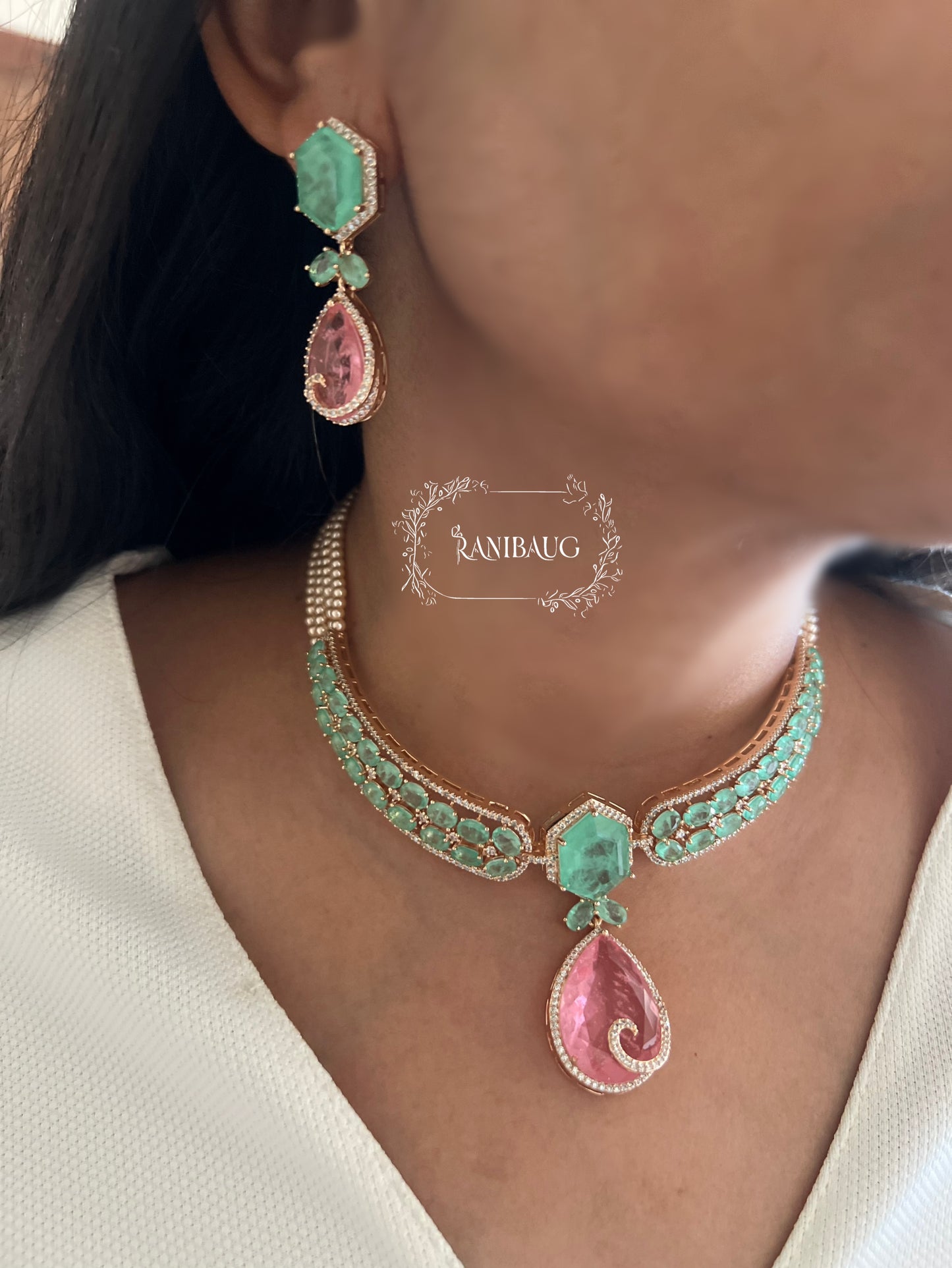 Ranibaug Verdant Grace Diamond Necklace & Earrings Set