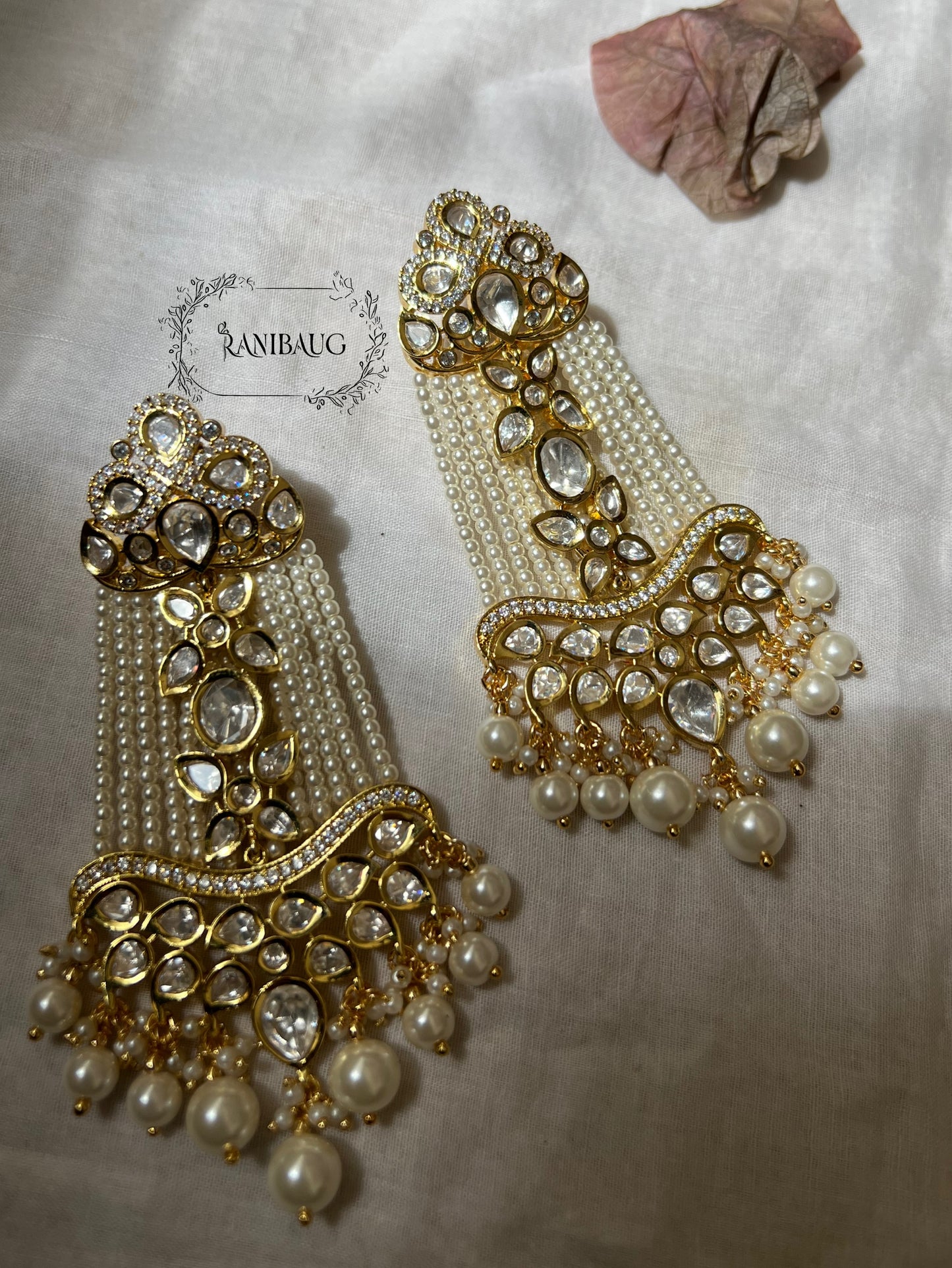 Ranisa Long Kundan Dangler Earrings by Ranibaug