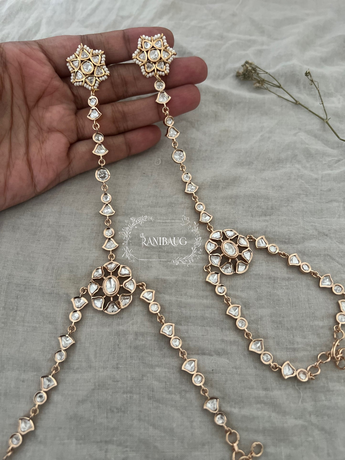 Rashi Polki Kundan Gold Toned Elegant Hathphool | Ranibaug