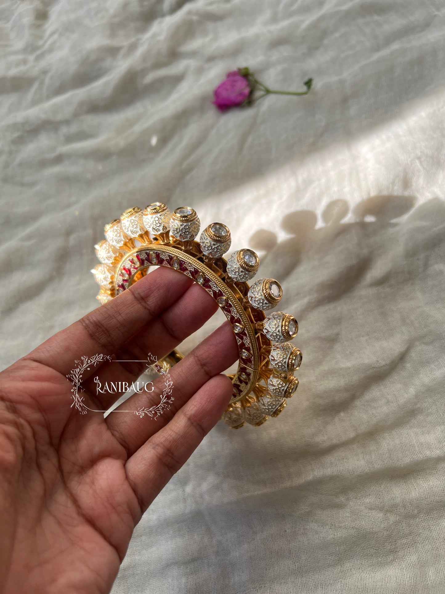 Rashmika Artificial Gold Plated Kundan Moti Bangles Online By Ranibaug