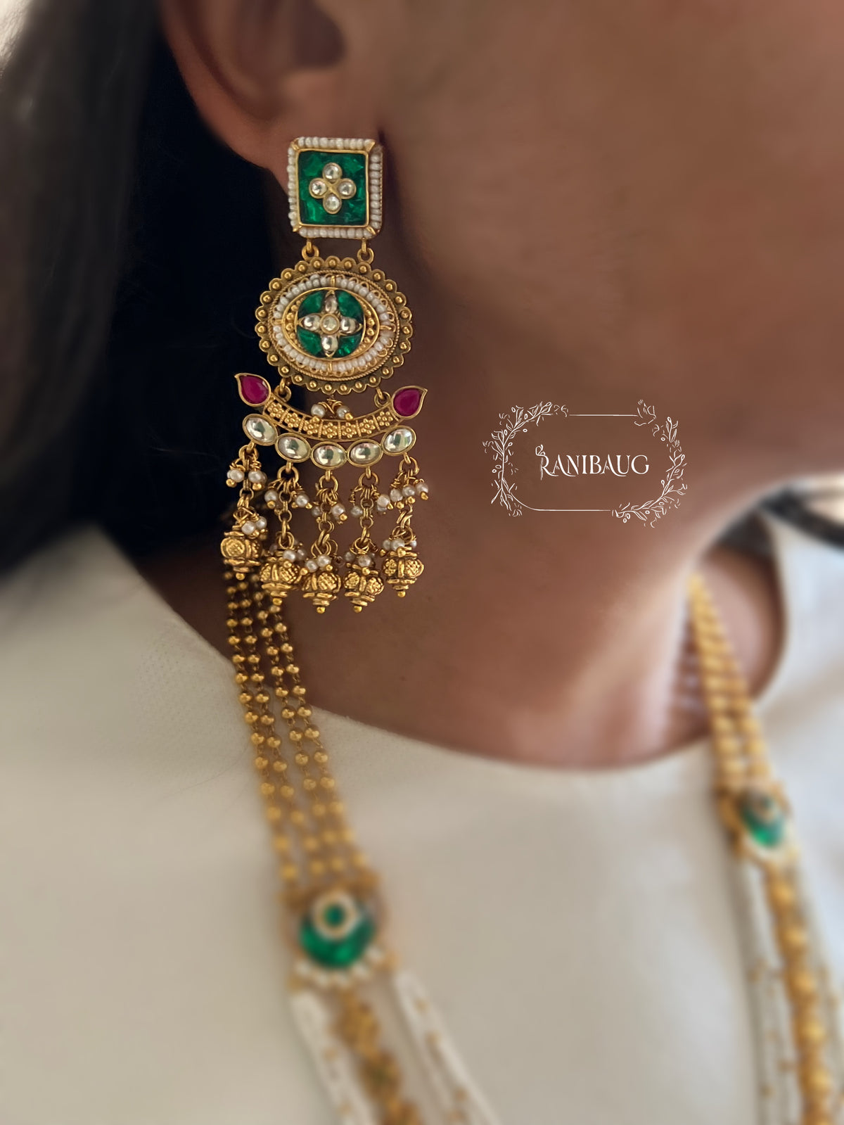 Raveena Meenakari Inspired Temple Traditional Indian Heritage Jewelry Set By Ranibaug
