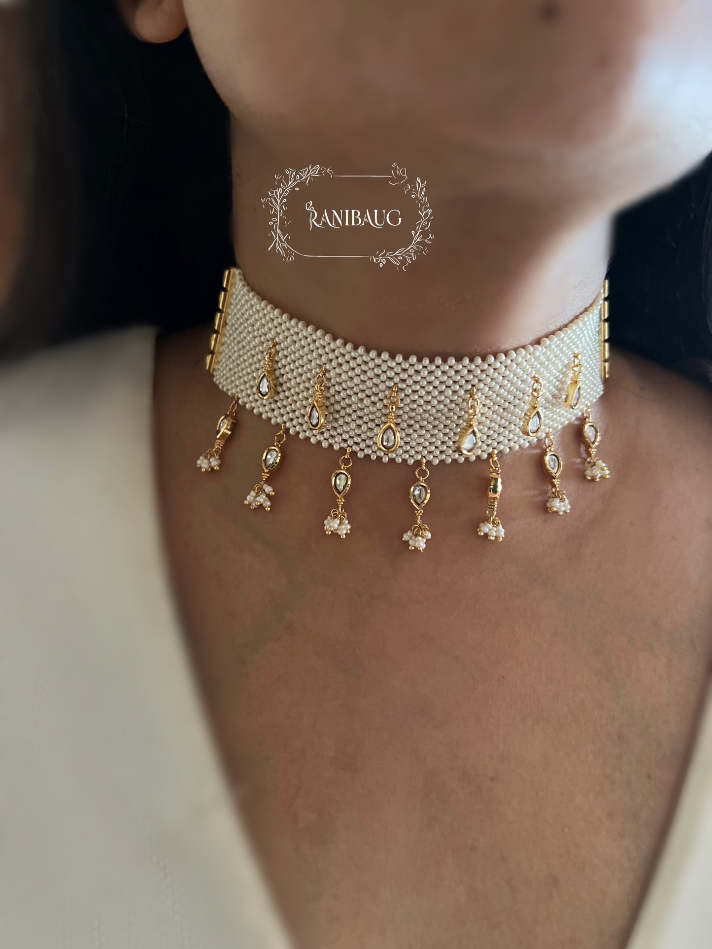 Reem Pearl Heritage Choker Set For Traditional Wear With Transformable Earrings By Ranibaug