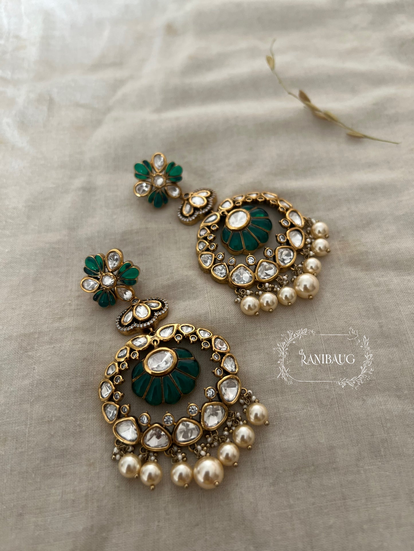 Reenu Ornate Pearl & Crystal Earrings Chandbali By Ranibaug