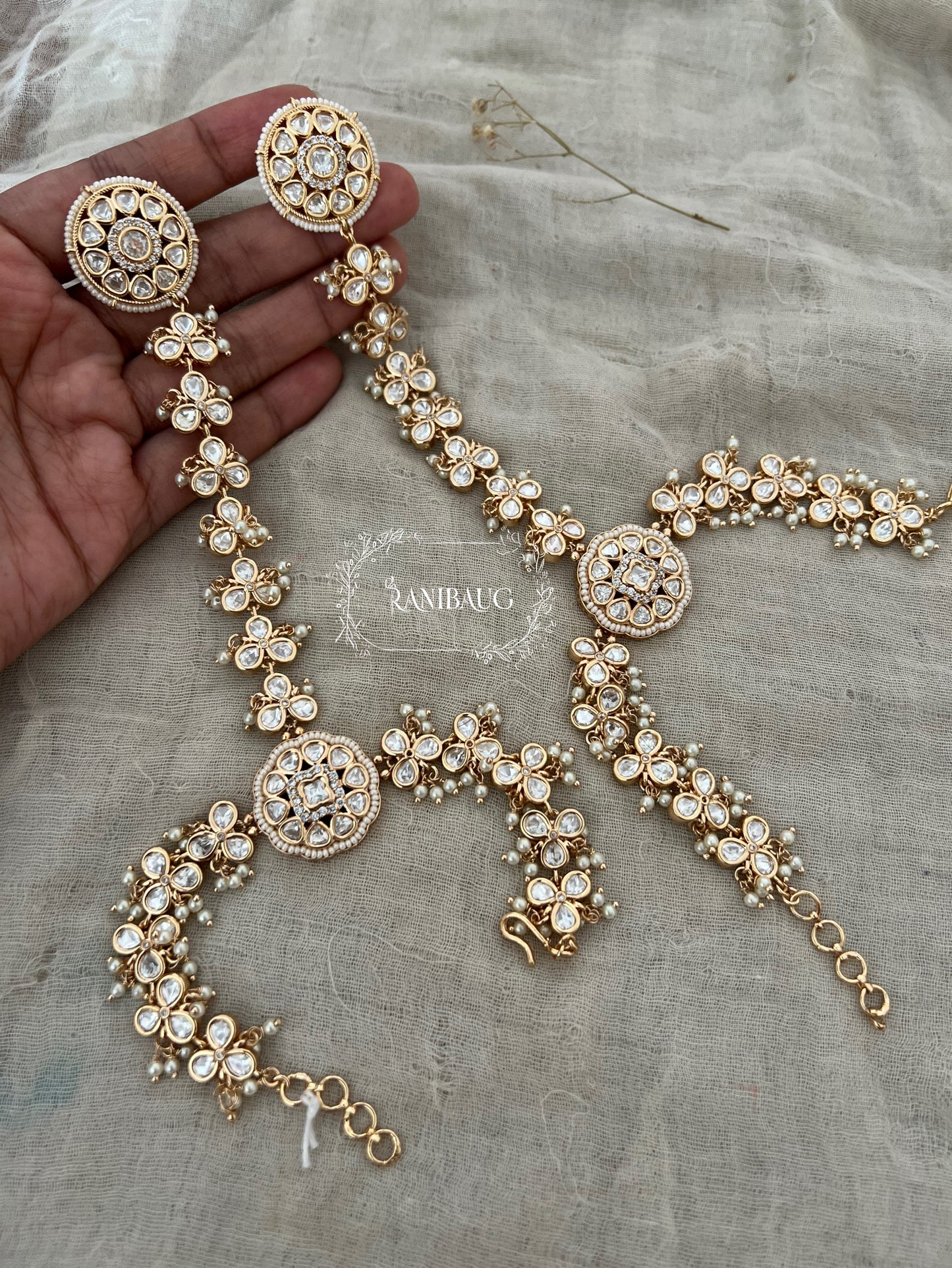 Rhea Polki Kundan Premium Gold Finish Bridal Hathphool Hathpaan | Ranibaug
