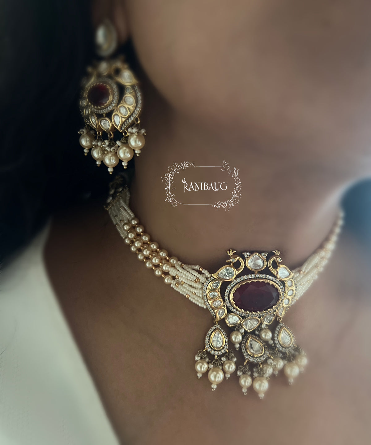 Richa Royal Kundan Pearls Choker Necklace Set By Ranibaug