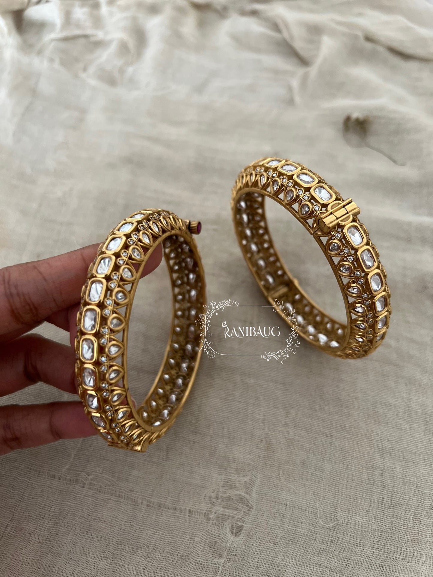 Rikta Punjabi Traditional Bridal Bangles Polki Kundan Studded In Premium Gold Finish By Ranibaug