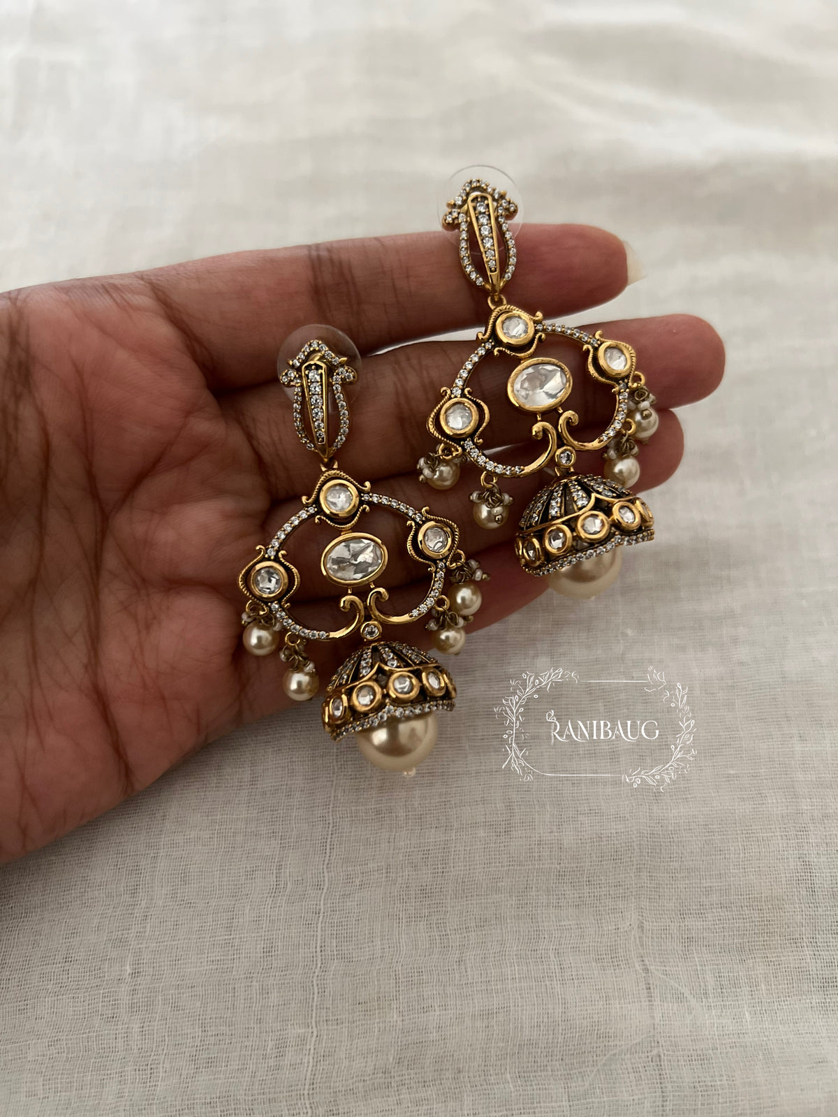 Rishvi Kundan Polki Pearl Jhumki Designer Chandbali Festive Earrings By Ranibaug