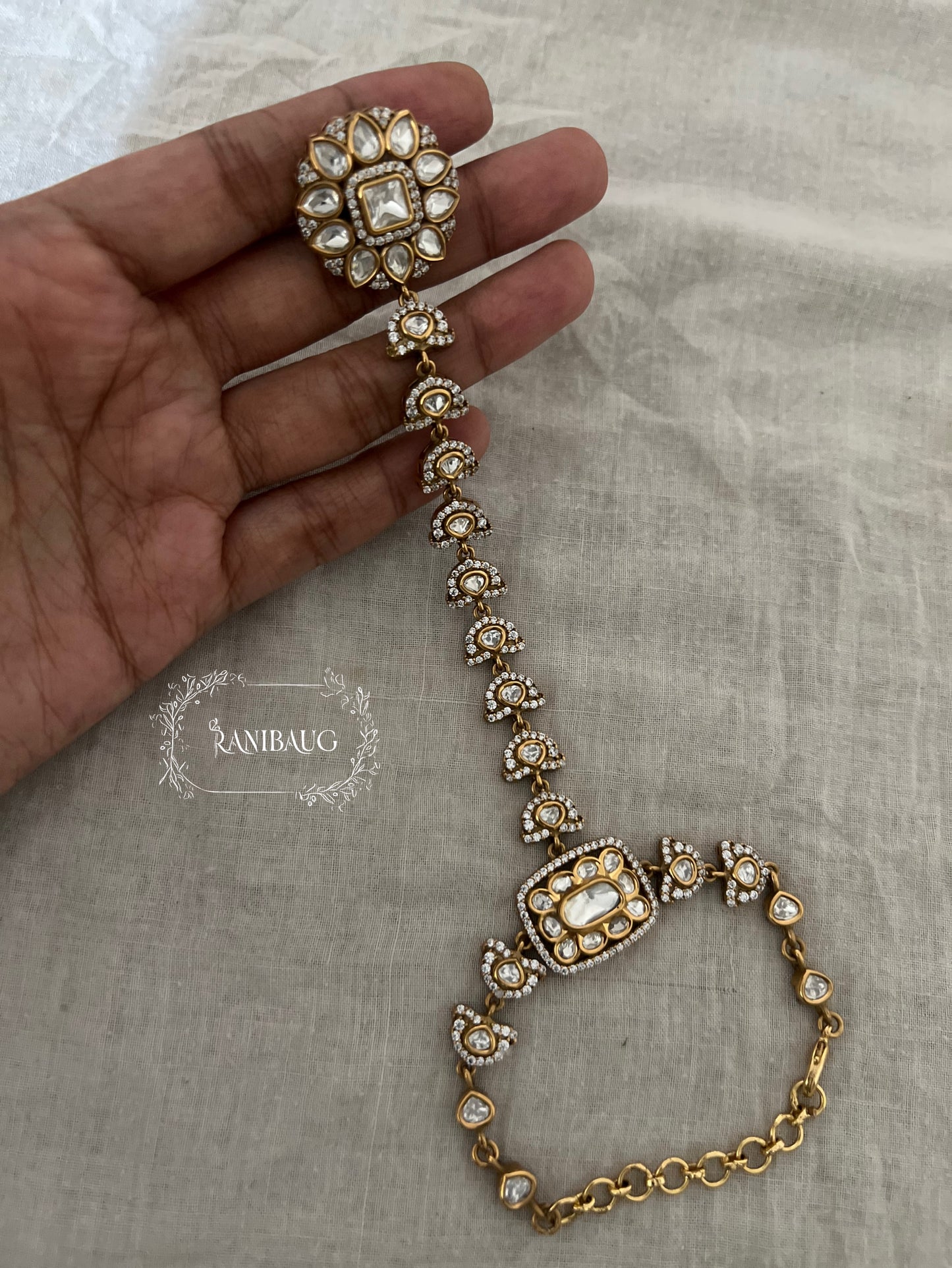 Rishvi Victorian Polki Kundan Designer Hathphool | Ranibaug