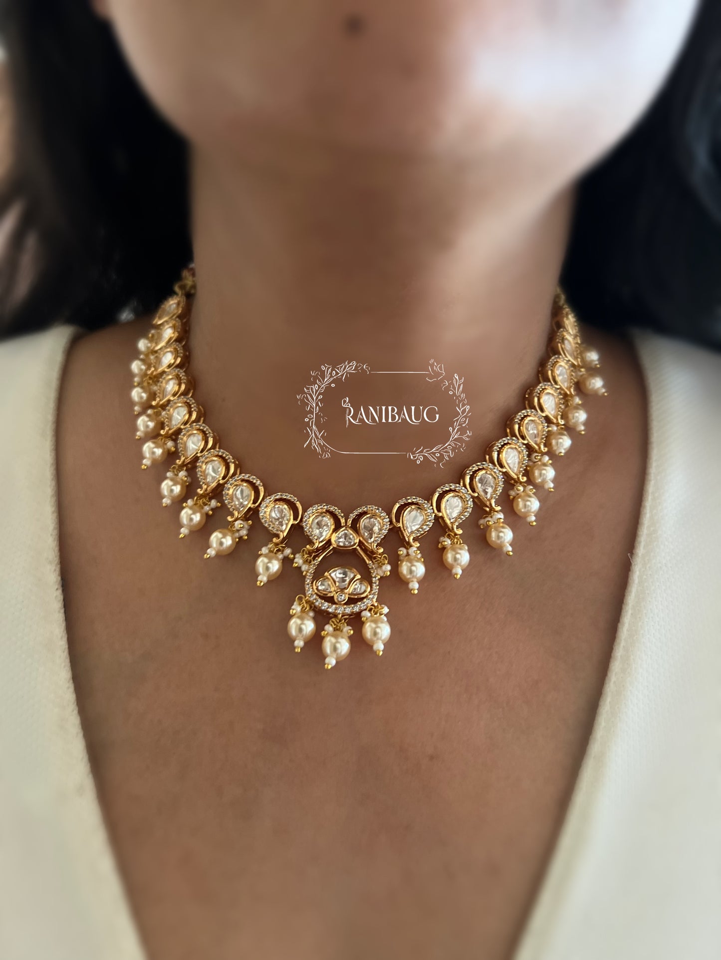 Ritika Gold Heritage Inspired Rich Polki Kundan Studded Pearl Dangler Necklace Set By Ranibaug