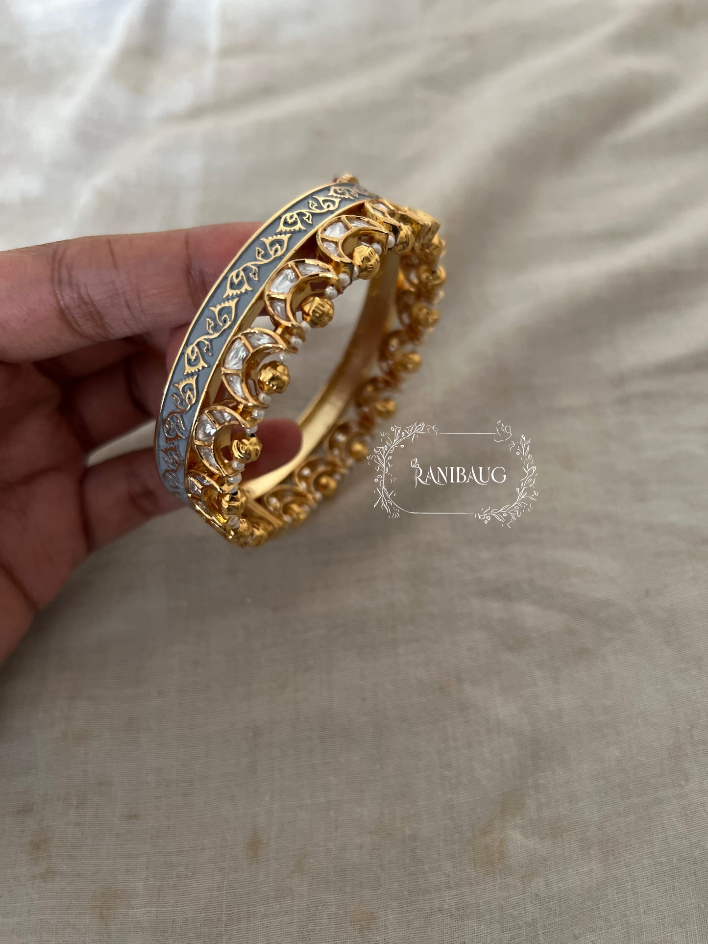 Ruhani Meenakari Rich Gold Floral Vines Kundan Bangle Jewelry By Ranibaug