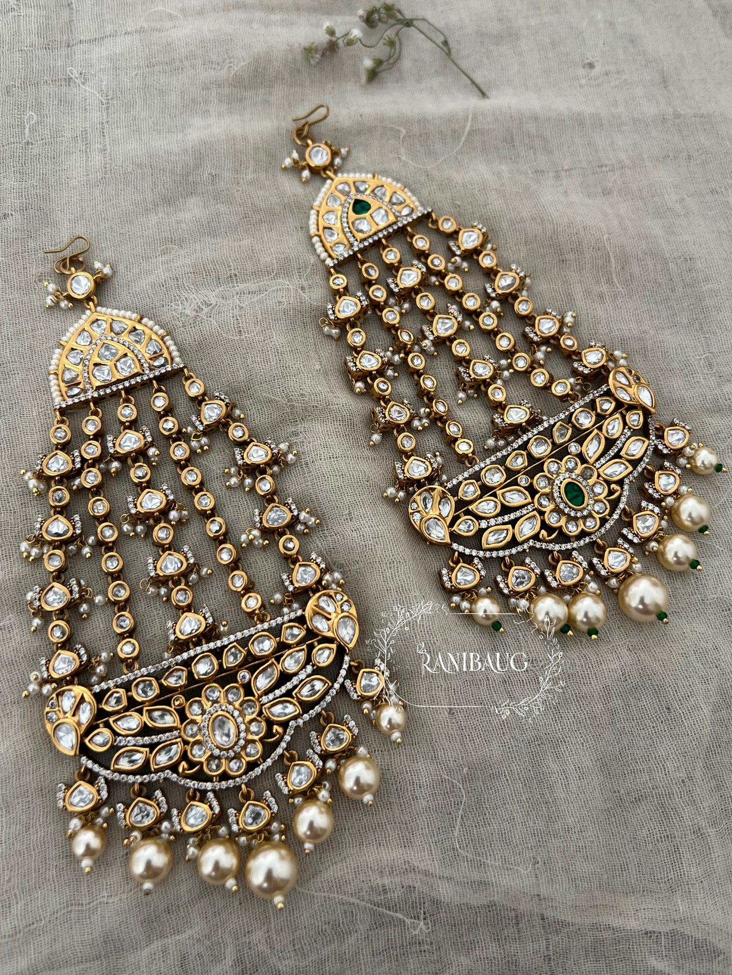 Rukhsar Luxury Gold Plated Kundan Studded Passa With Dangling Pearls