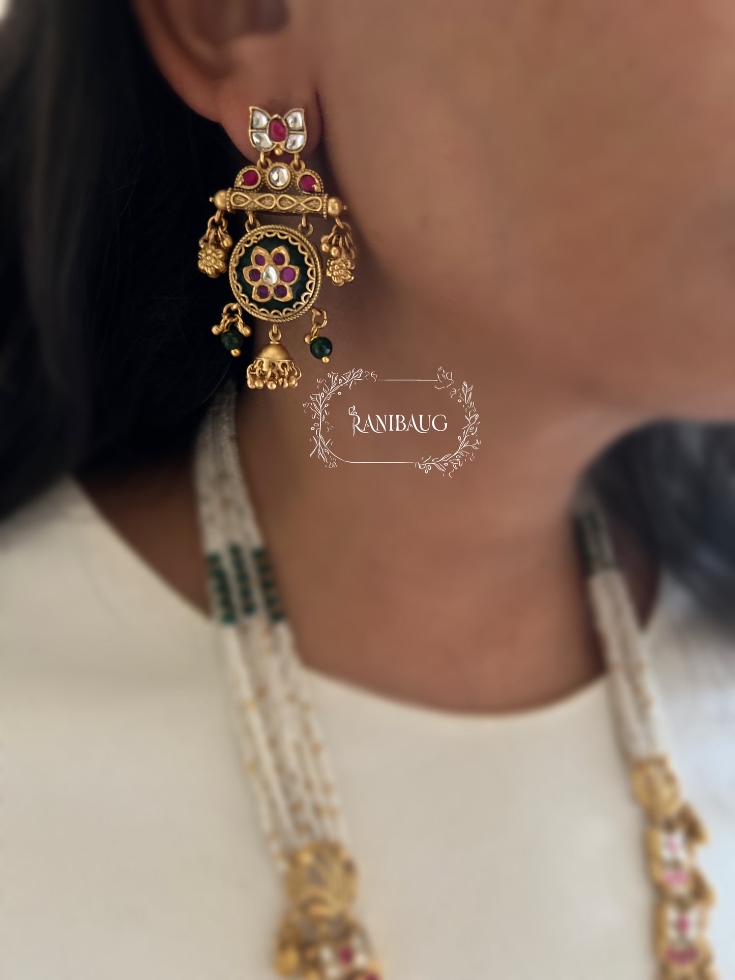 Rutu Traditional Indian Gold Finish Polki Studded And Beaded Heritage Necklace Set For South Indian Weddings By Ranibaug