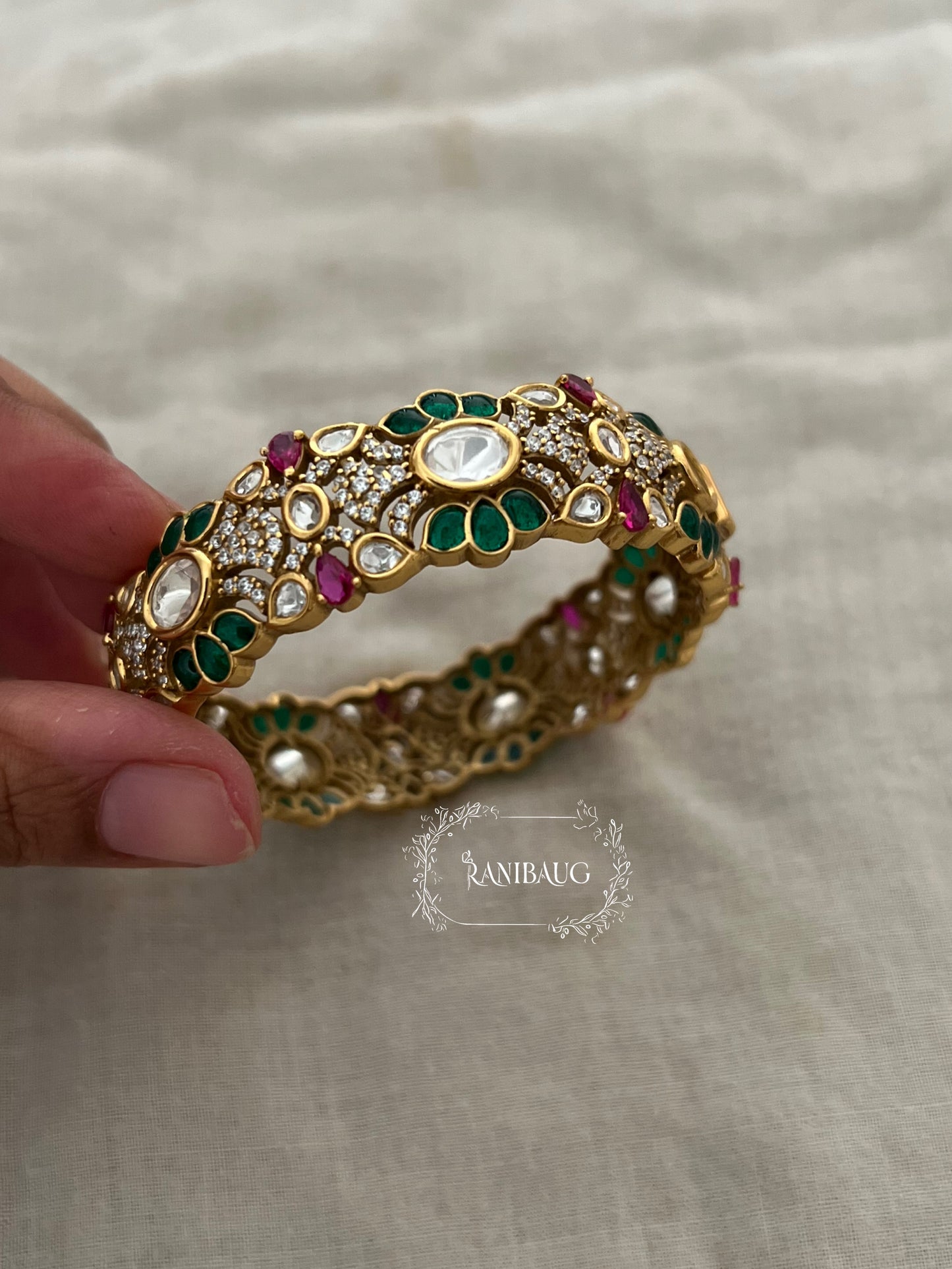 Rutuja Indian Wedding Polki Studded Victorian Finish Vintage Bangle By Ranibaug