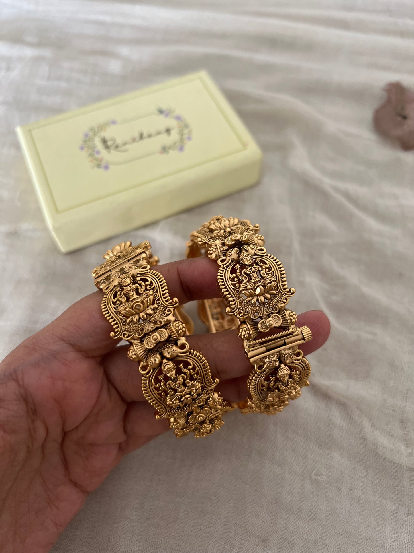 Rutvi Designer Goddess Lakshmi Bangle In Rich Gold Finish By Ranibaug