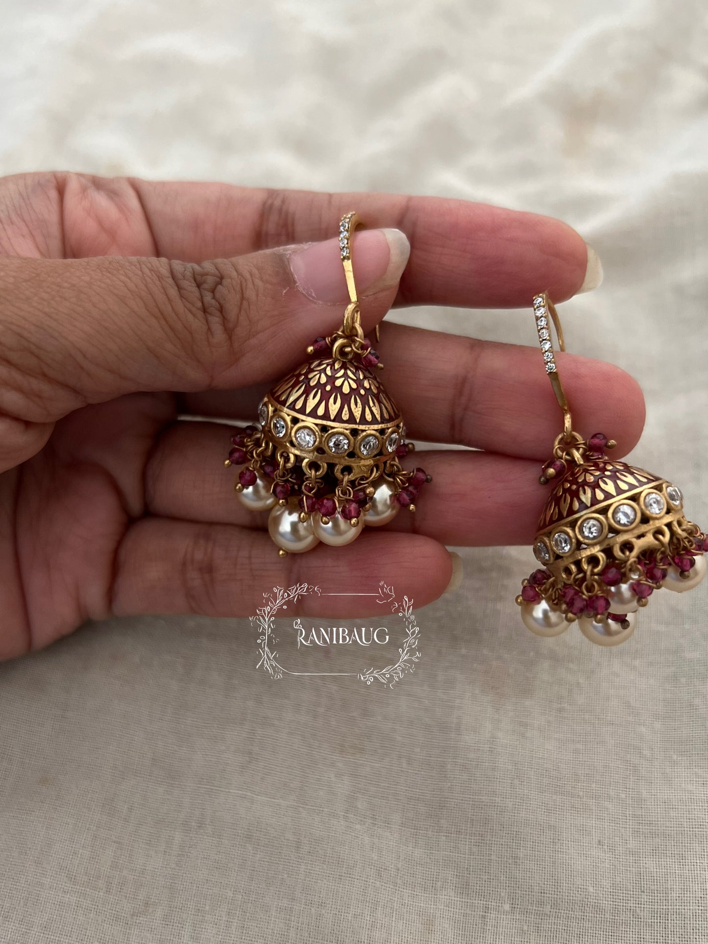 Saachi Antique Gold Dangler Jhumki Earrings With Dangling Pearls And Gold And Color Bead Accents By Ranibaug
