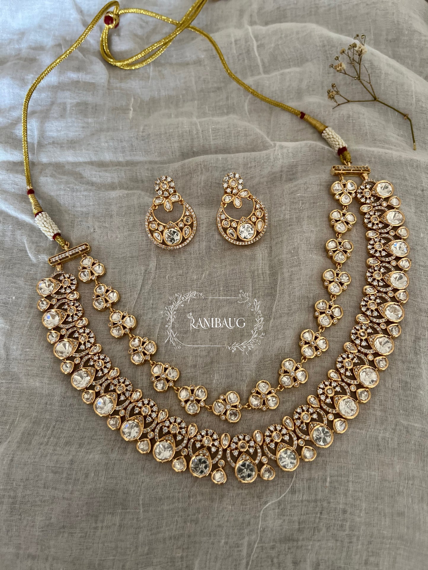 Saanvi Mossainite Rich Gold Finish Necklace Jewellery Set By Ranibaug