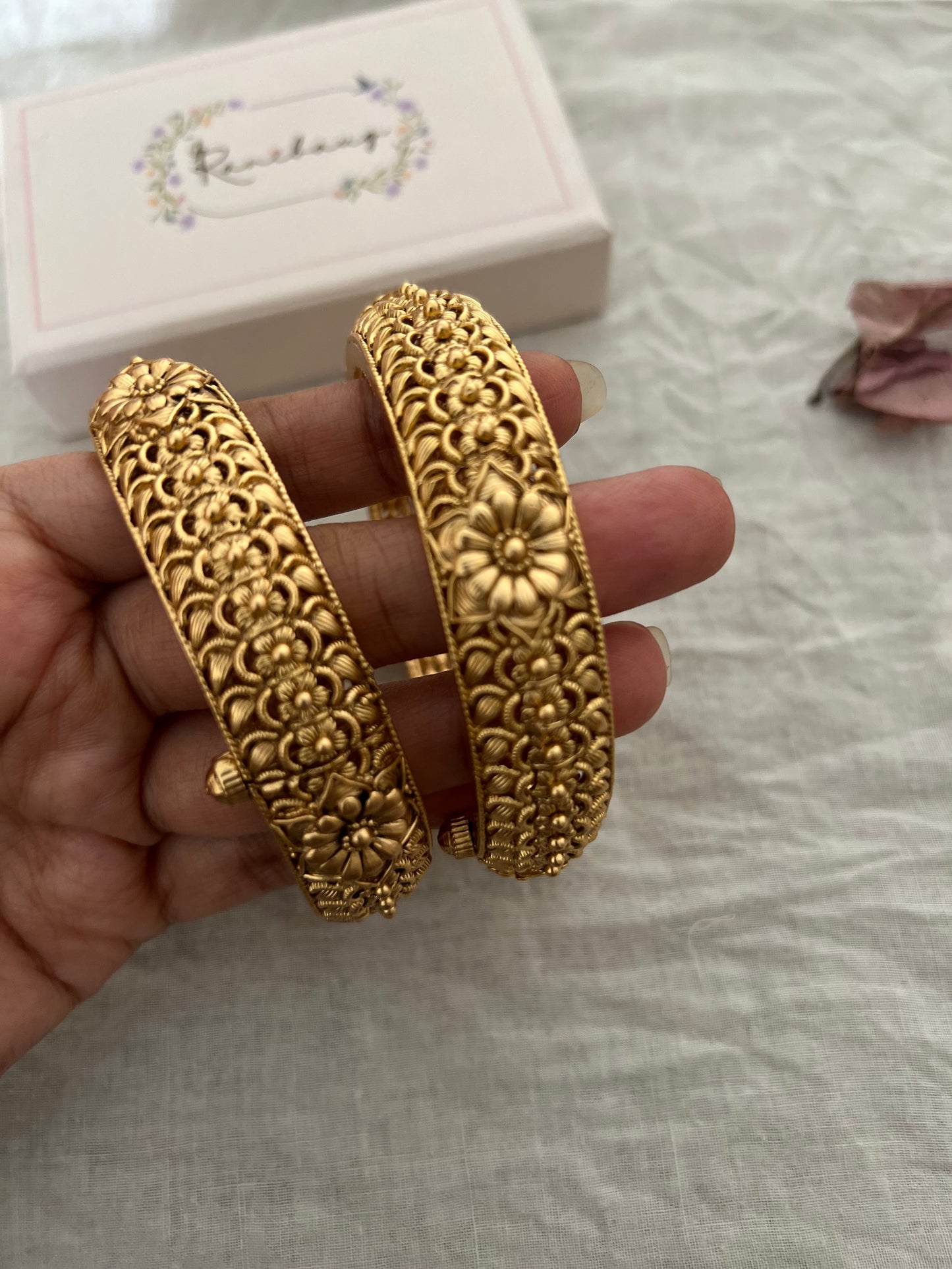 Sakshi Gold Kada With Floral Motif By Ranibaug