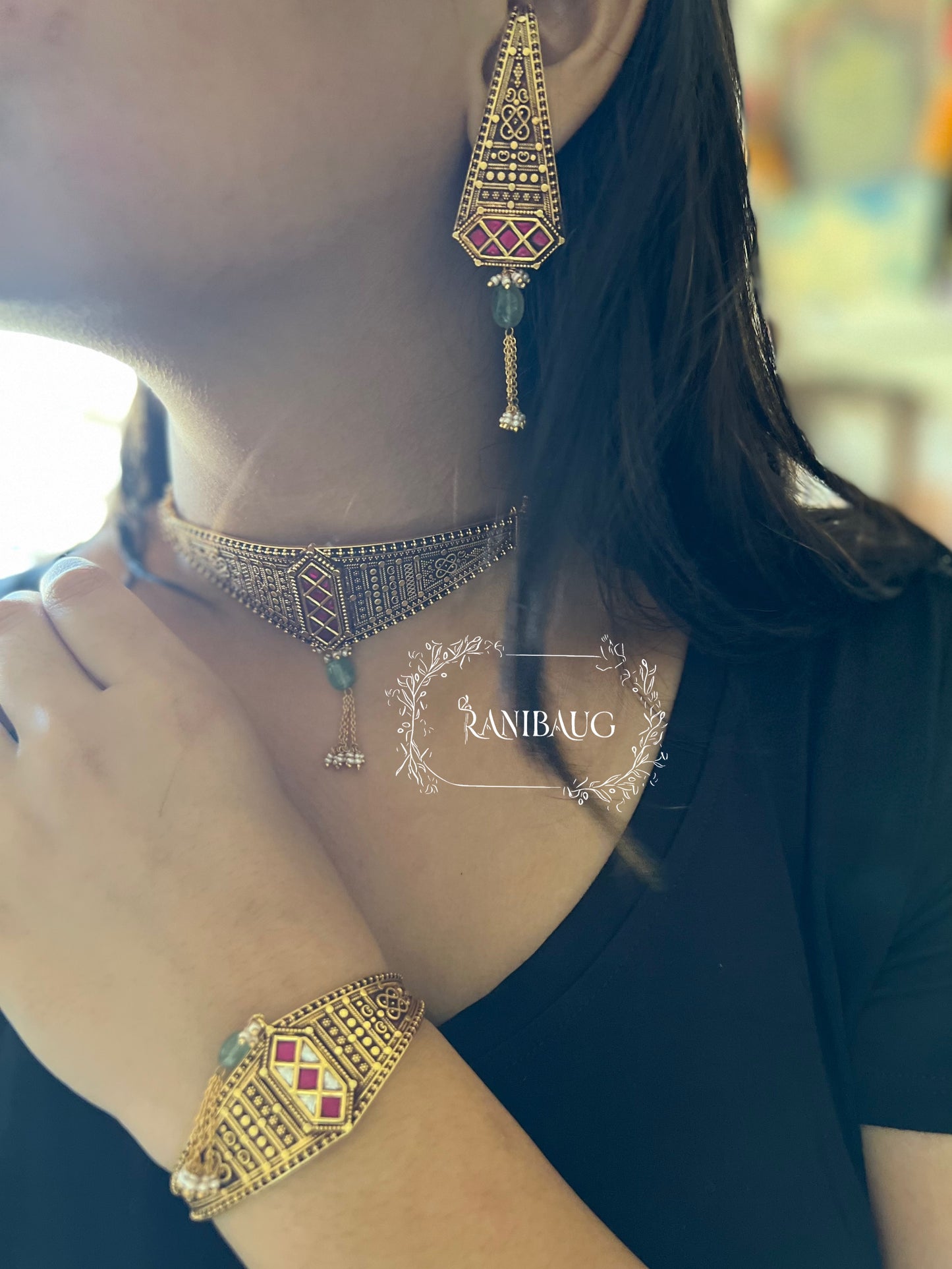 Samyukhta Unique Gold Tribal Inspired Designer Heritage Choker Set By Ranibaug
