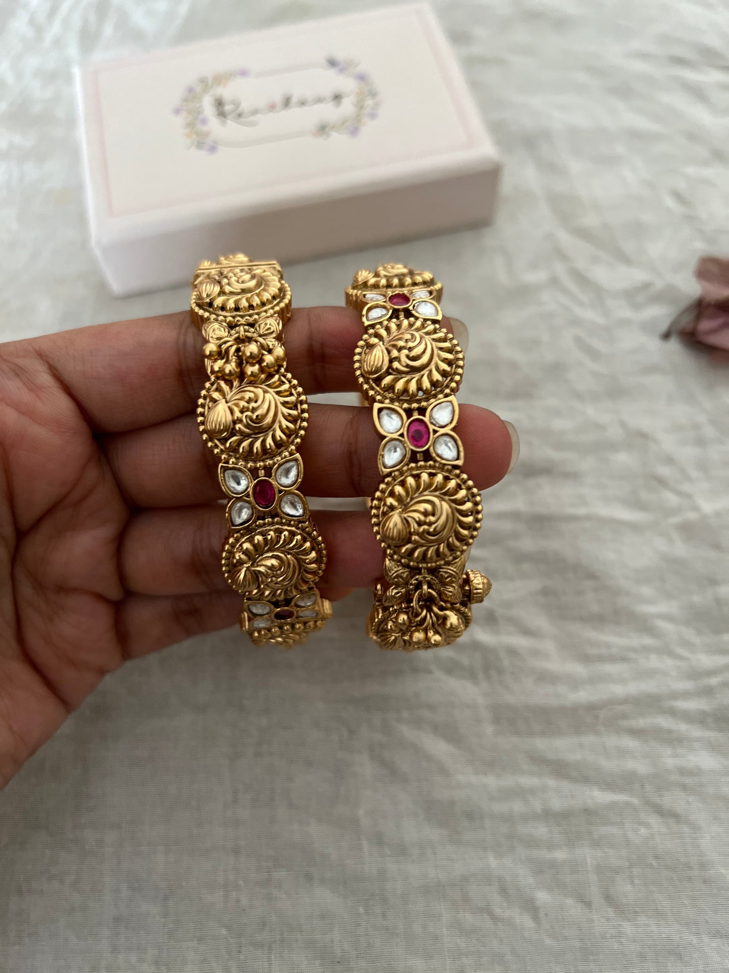 Sanishtha Gold Kundan Bangle Bracelets For Women By Ranibaug