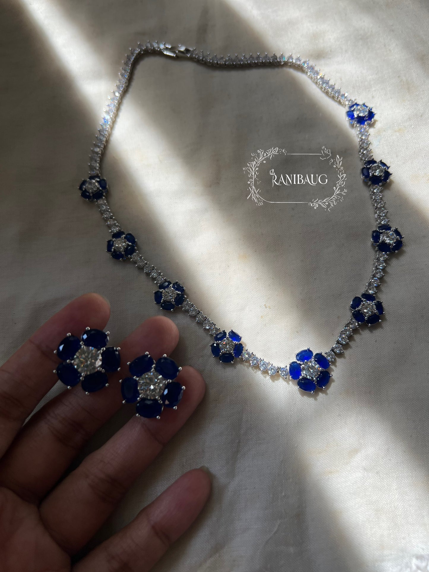 Sapphire Blossom Diamond Necklace Set By Ranibaug