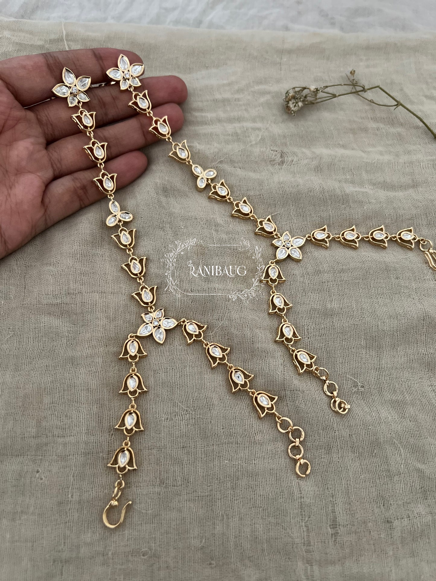 Sasha Indian Style Gold Plated Polki Kundan Hath Phool | Ranibaug