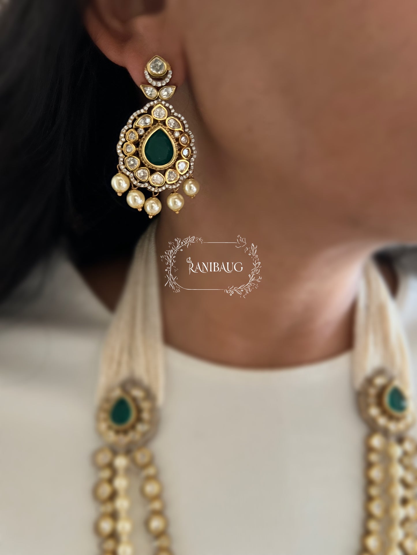 Saumya 3 Layered Vintage Polki And Pearl Studded Long Necklace Festive Jewellery By Ranibaug
