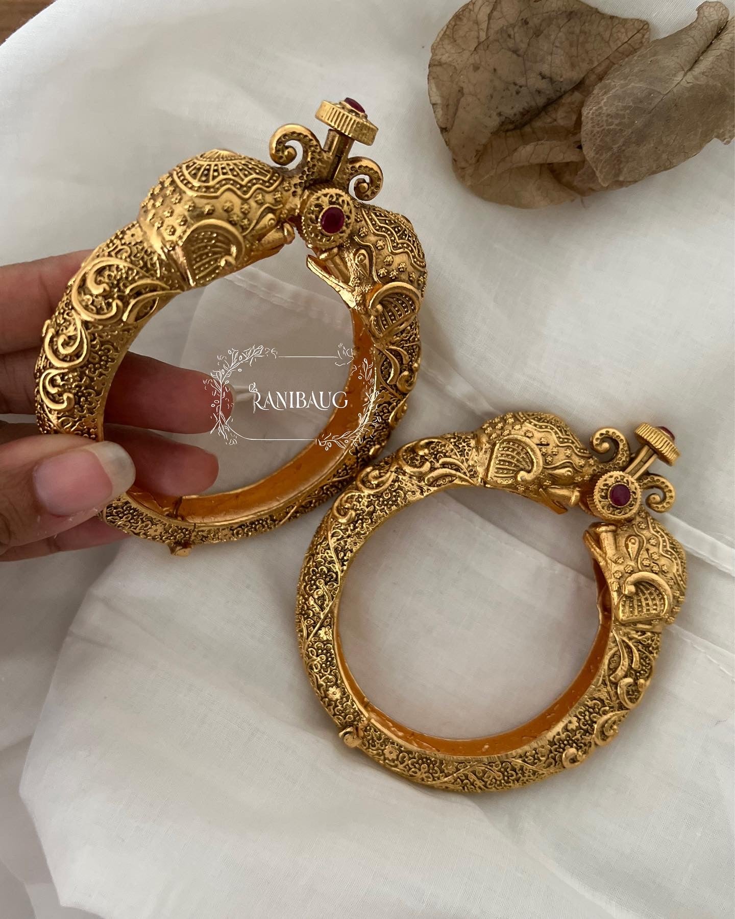 Savitri Gold Bangles Elephant Intricate Work By Ranibaug