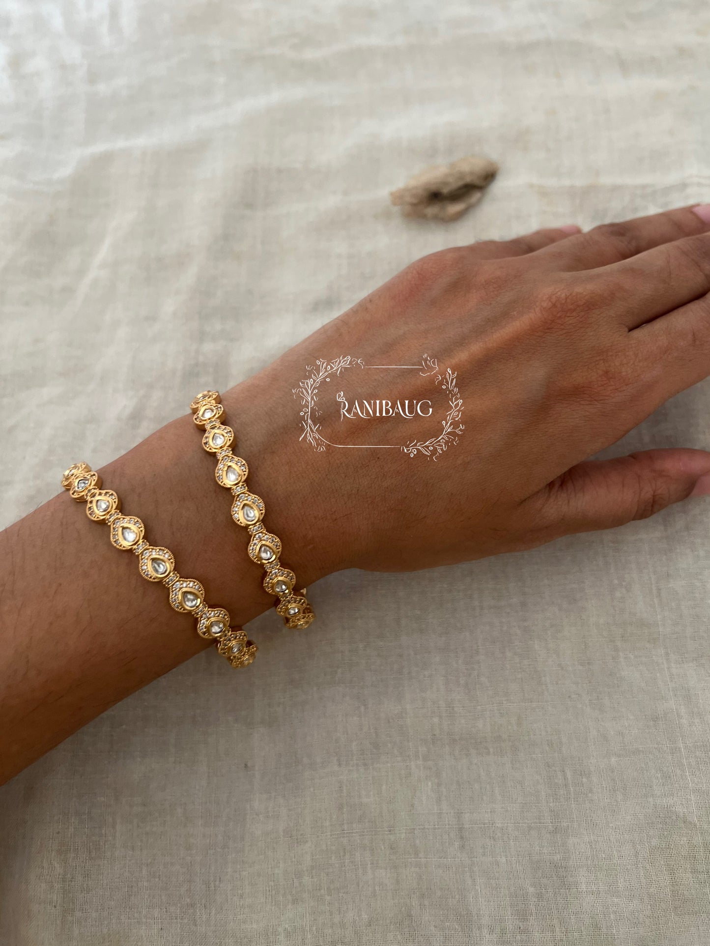 Sejal Gold Plated Enamel And Kundan Simple Bangles Set By Ranibaug