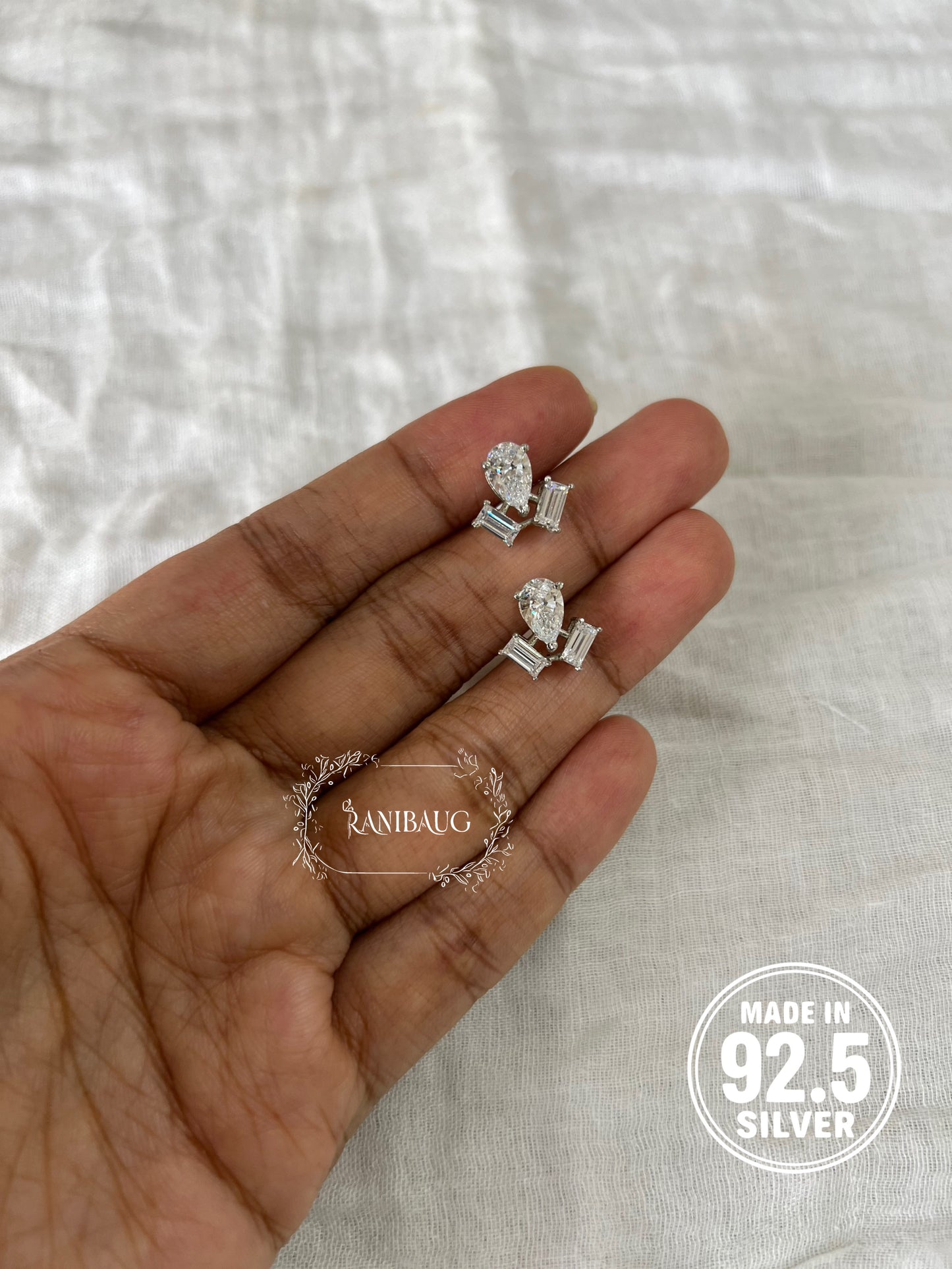 Seraphine Chevron Drop Motif Diamond 92.5 Silver Ear Studs Jewelry By Ranibaug