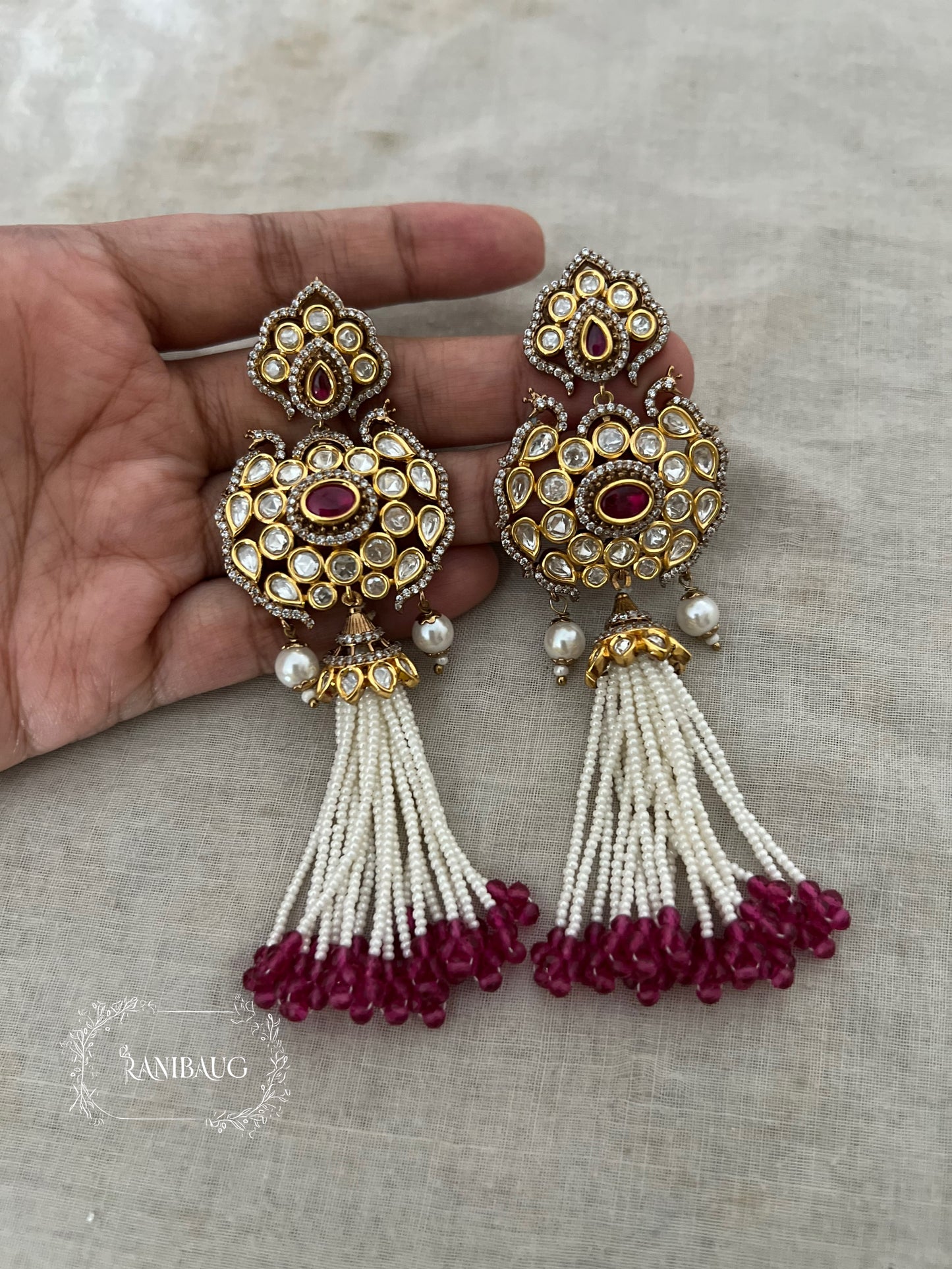 Shagun Kundan Pearl Tassel Hanging Earrings | Ranibaug
