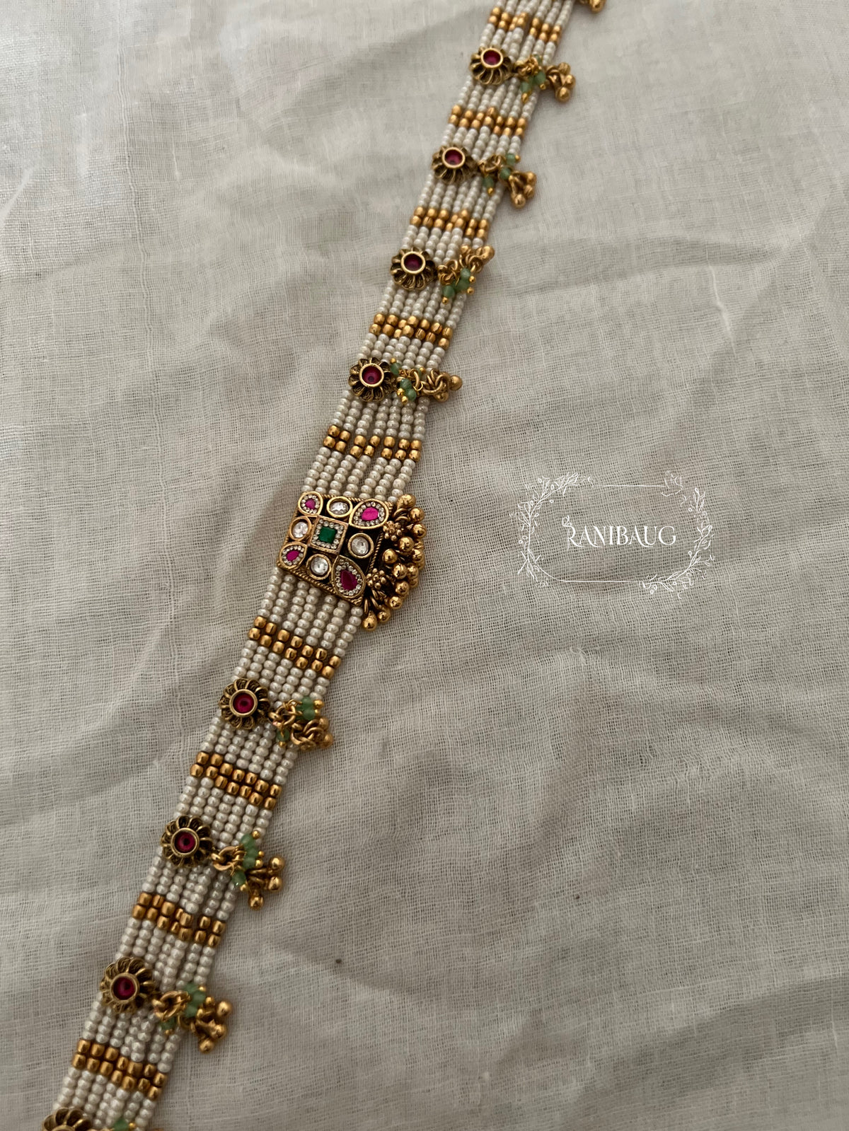 Shalu Seed Pearl Gold Beaded Multicolor Sheeshpatti Jewelry By Ranibaug