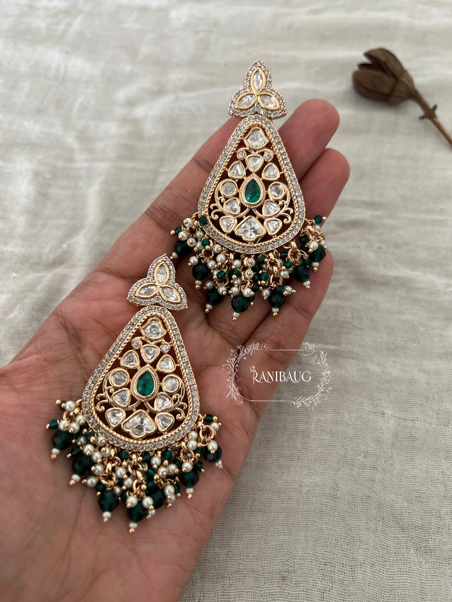 Sheesh Gold Plated Kundan Polki Diamond Earrings | Ranibaug