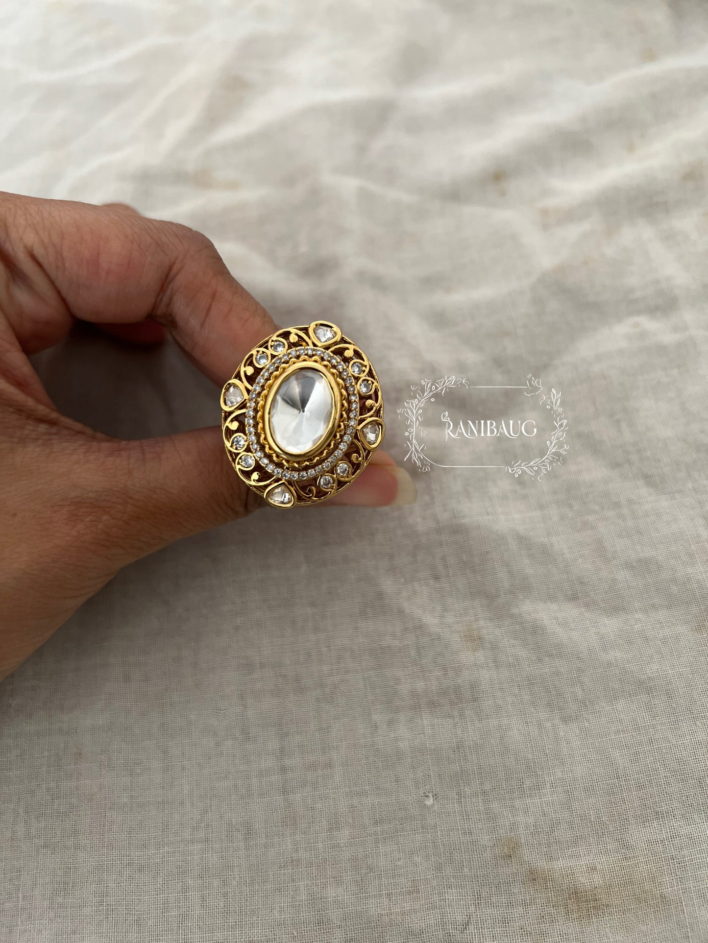 Sheetal Polki Kundan Motif Rich Gold Finish Royal Designer Ring For Weddings By Ranibaug
