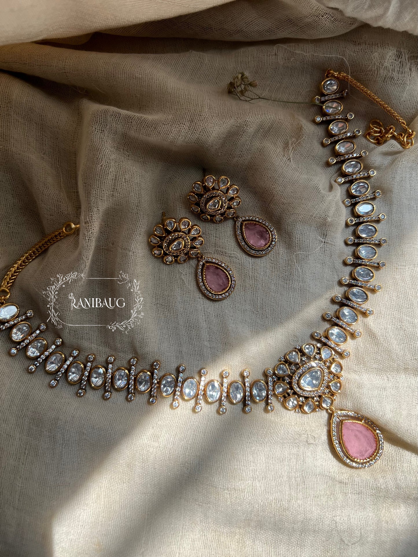 Shivi Mossainite Necklace Set By Ranibaug | Rich Teardrop Motif | Wedding Jewellery 2026