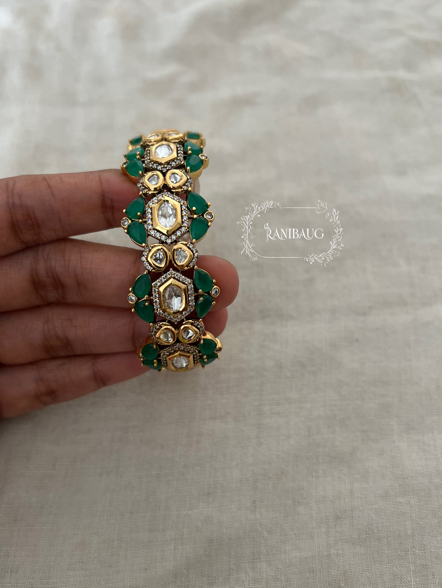 Shivika Diamond Polki Bangle Bracelet India By Ranibaug | Gold Plated Imitation Indian Bracelets