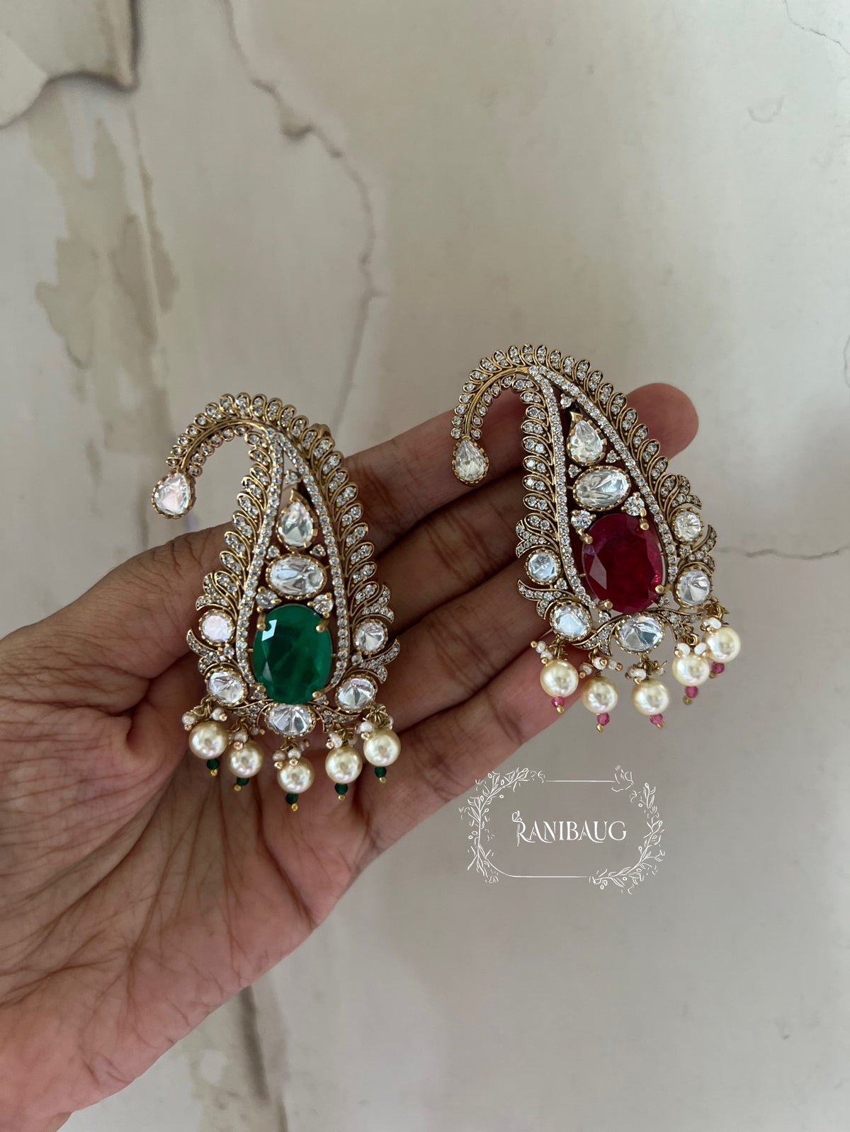 Shivraj Emerald Ruby Stone Kundan Kalgi Jewelry By Ranibaug