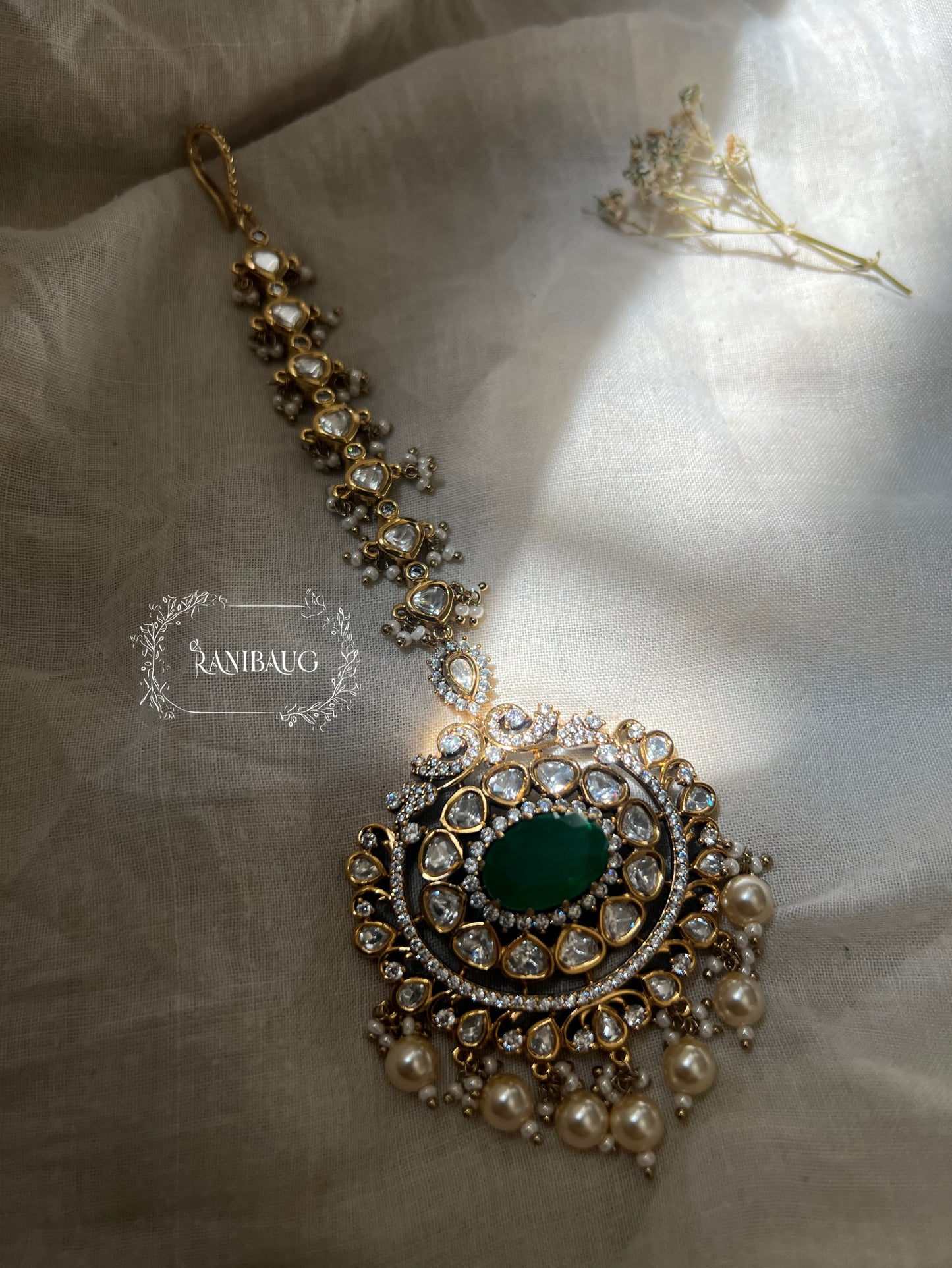 Himakshi Vintage Victorian Finish Mossainite Maang Tikka By Ranibaug