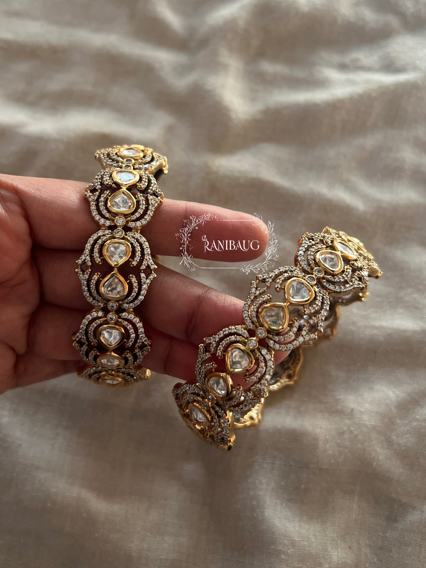 Shreyashree Victorian Finish Polki Studded Designer Bangle By Ranibaug