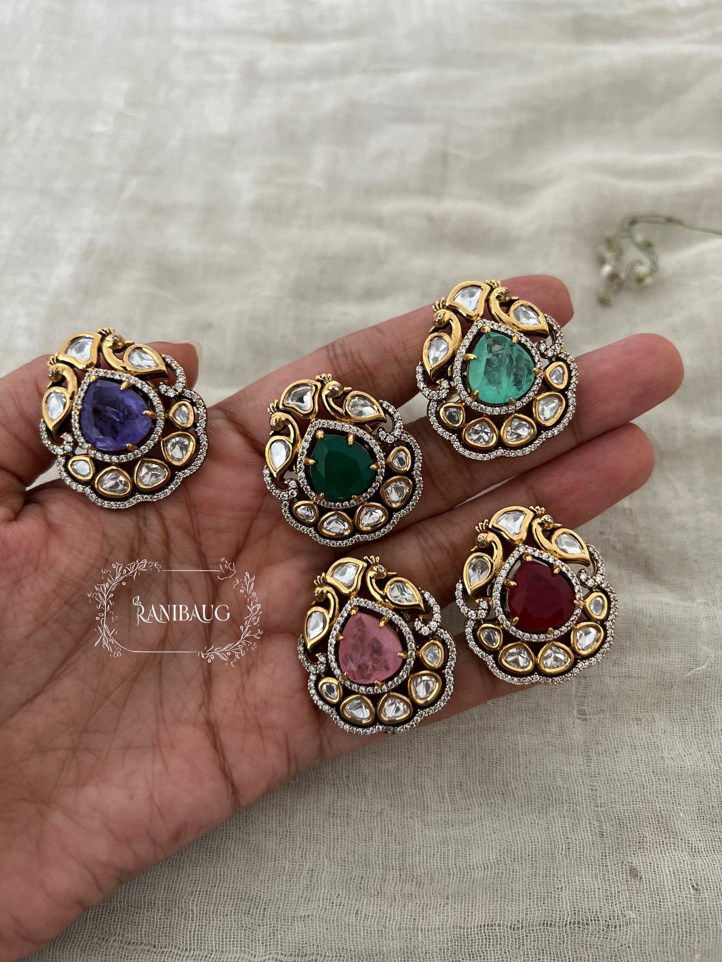 Shruti Vintage Jewelry Victorian Finish Peacock Gemstone Motif Finger Ring By Ranibaug