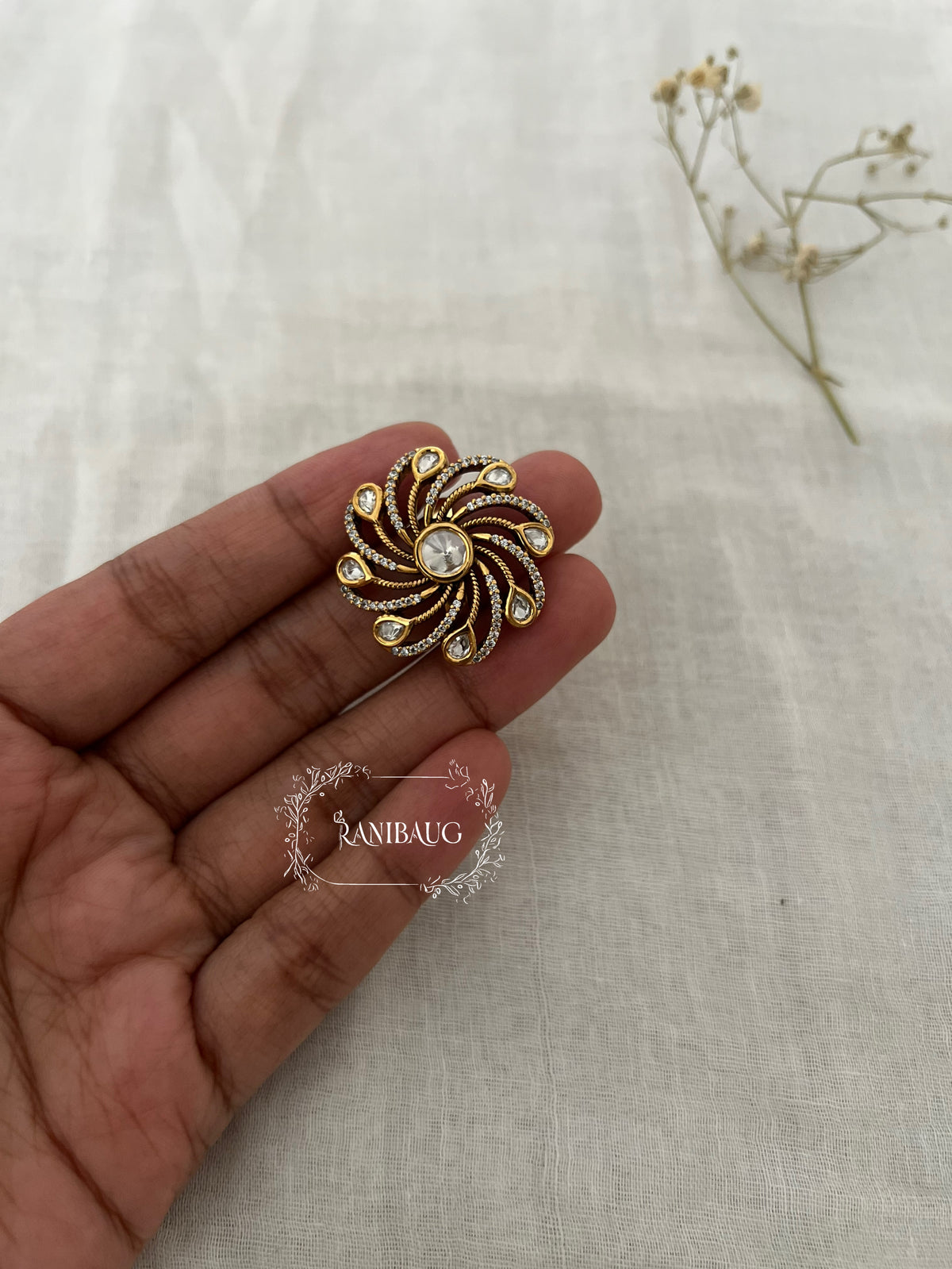 Sitara Star Motif Polki Gold Finish Classic Ring By Ranibaug