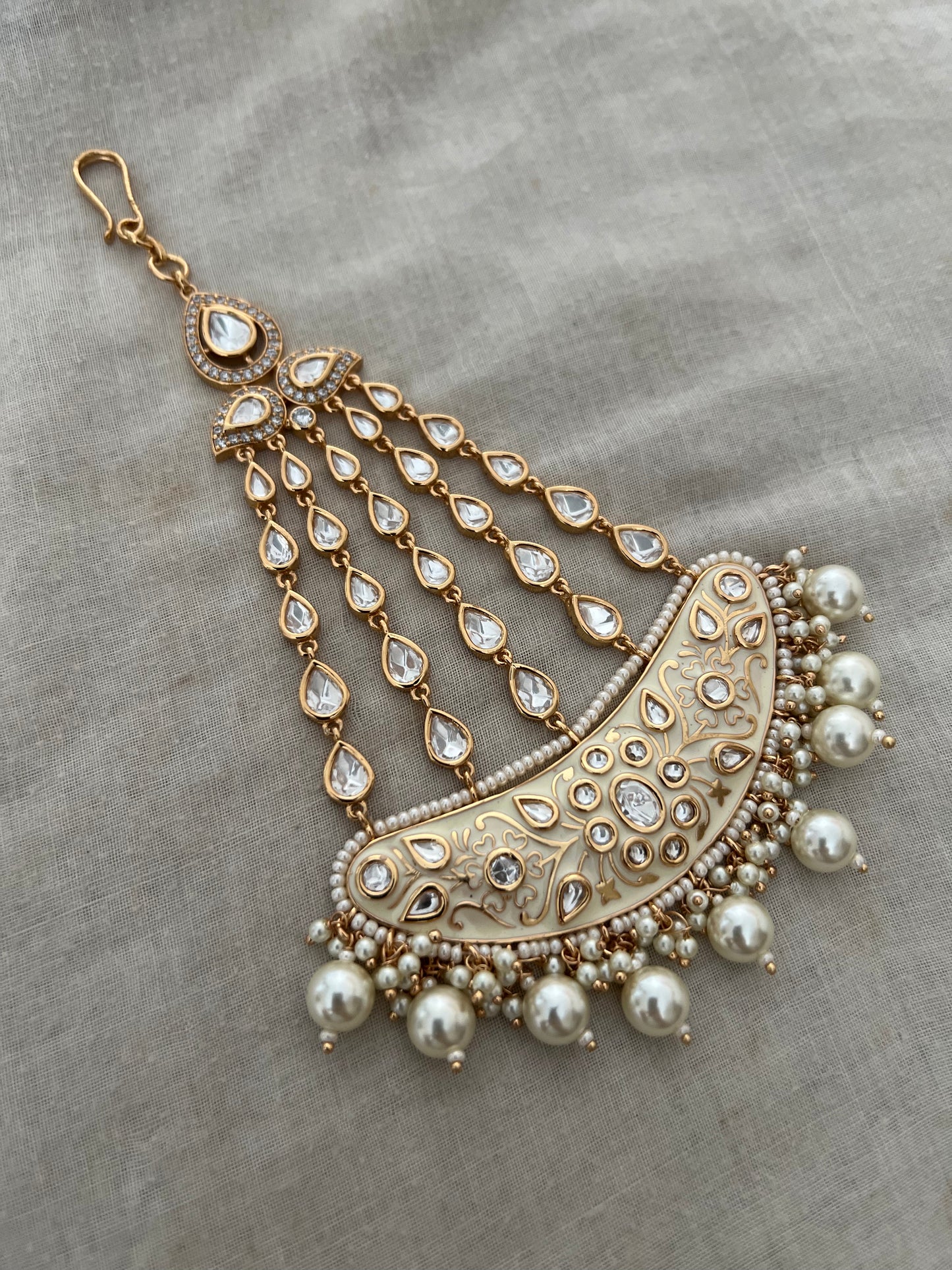 Soha Gold Finish Polki And Pearl Studded Side Tika Wedding Jewelry | Head Jewellery Trends 2026
