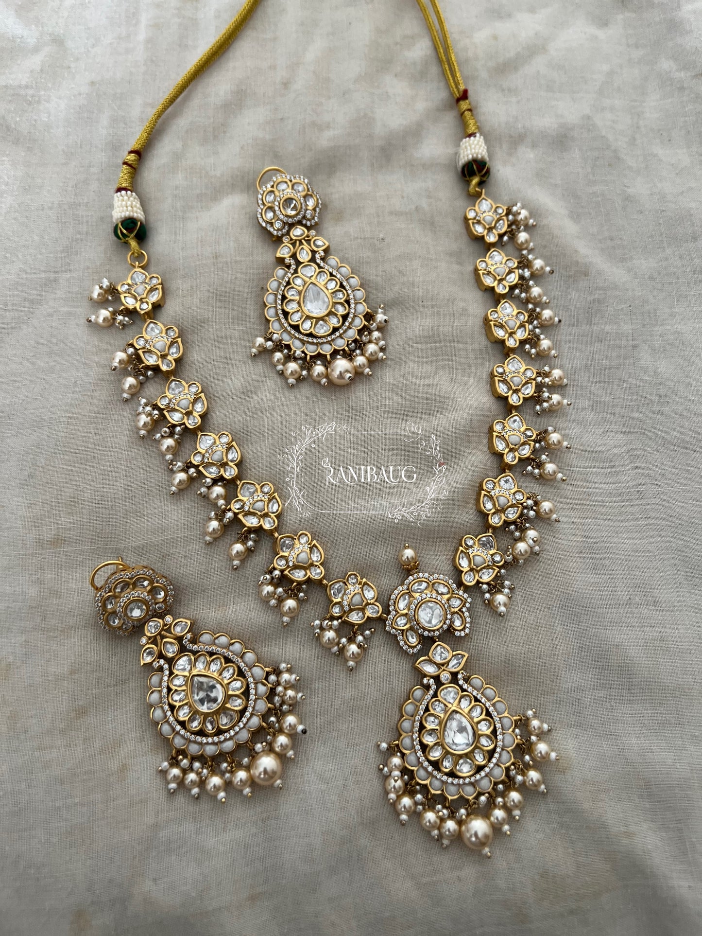 Sudiksha Polki Floral Gold Finish Pearl Fringe Royale Necklace Jewellery Set By Ranibaug