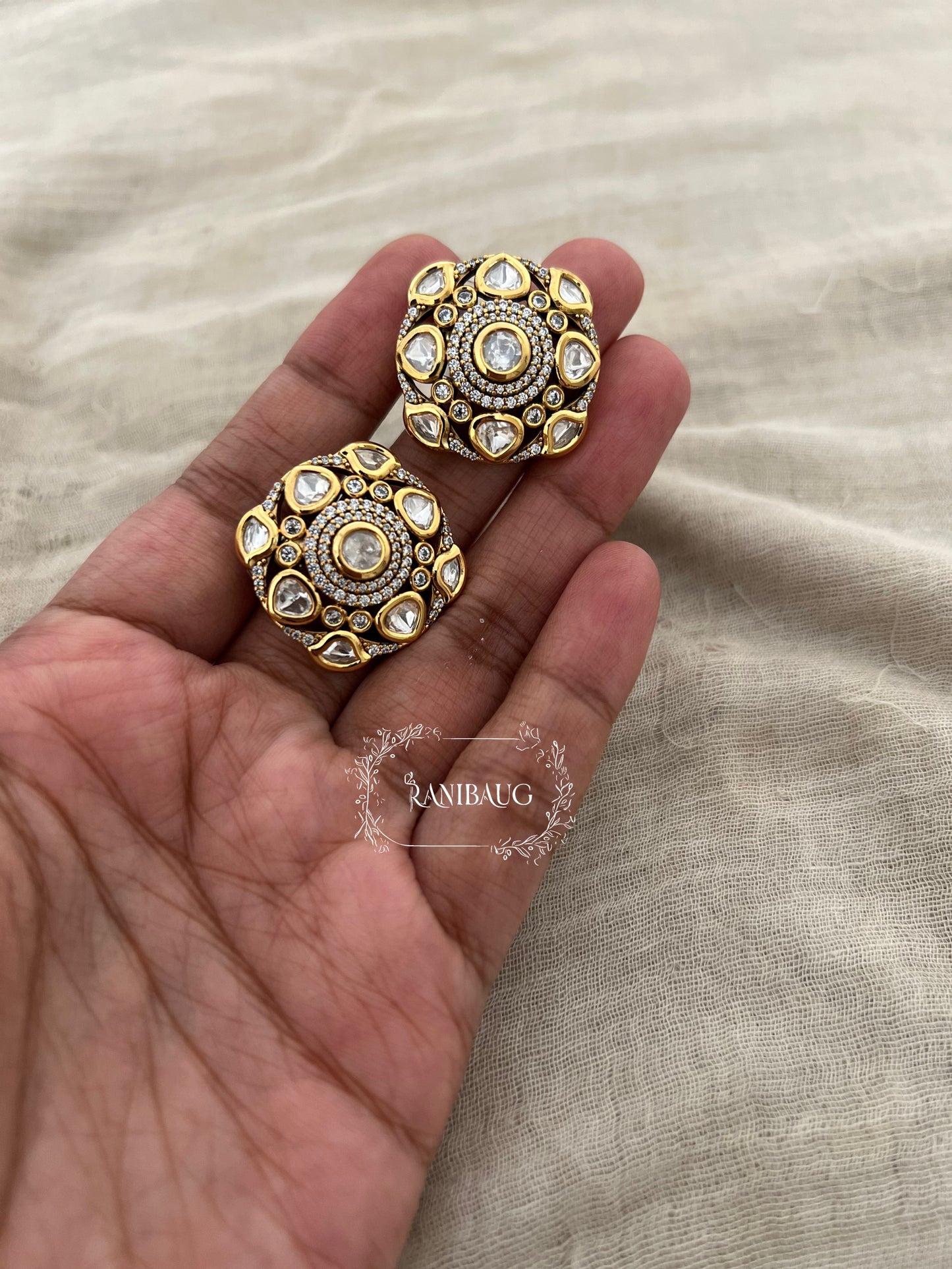 Suhani Premium Gold Plated Polki Kundan Royal Stud Earrings By Ranibaug